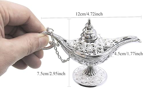 Miniatura 3 de lámpara de genio liviana, estilo clásica de colección, recipiente para el hogar, decoración para mesas y regalos, Plateado, S