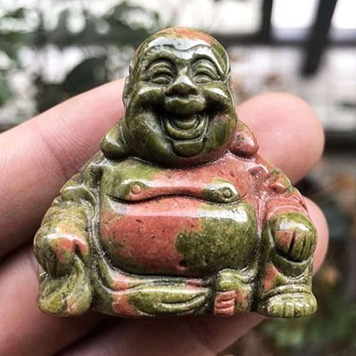 Vista 44 de Fekuar Estatua de Buda Feliz de Aventurina Roja, tallada a mano Maitreya Laughing Buda, escultura de bolsillo de cristal curativo de 1.5 pulgadas