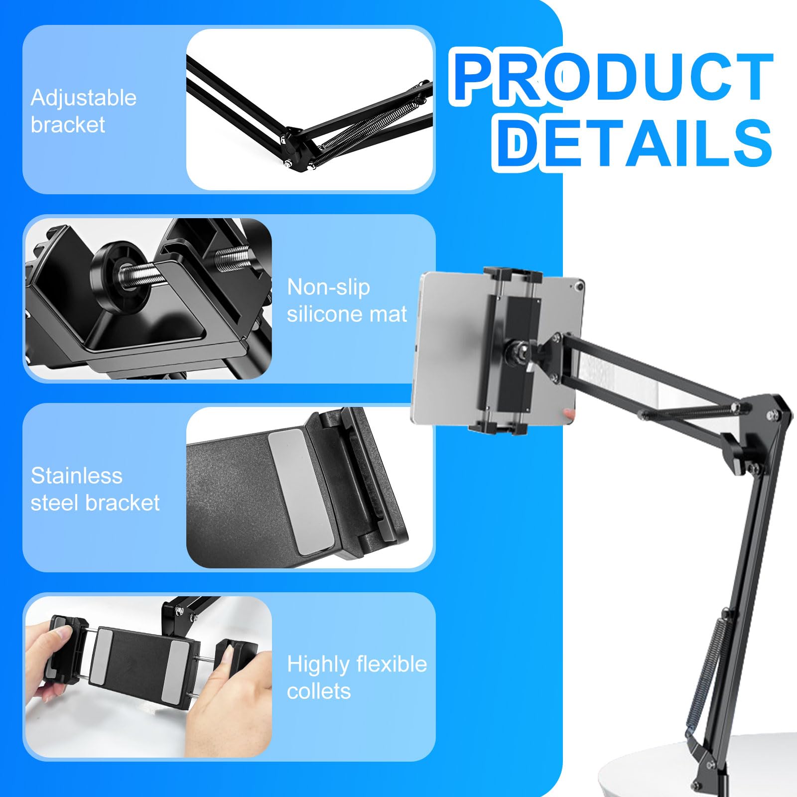 Supporto Tablet Letto Braccio Regolabile 360° Porta Cellulare Universale per Dispositivi 4"-13"