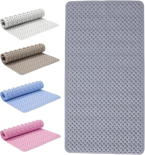 Alfombra de baño antideslizante – 14.2 x 27.6 in con ventosas y agujeros de drenaje, lavable a máquina para ducha interior – Tapete antideslizante