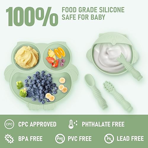 Miniatura 2 de Juego de destete para bebés, juego de alimentación de silicona para bebés (10 unidades), juego de destete para niños pequeños con babero ajustable,