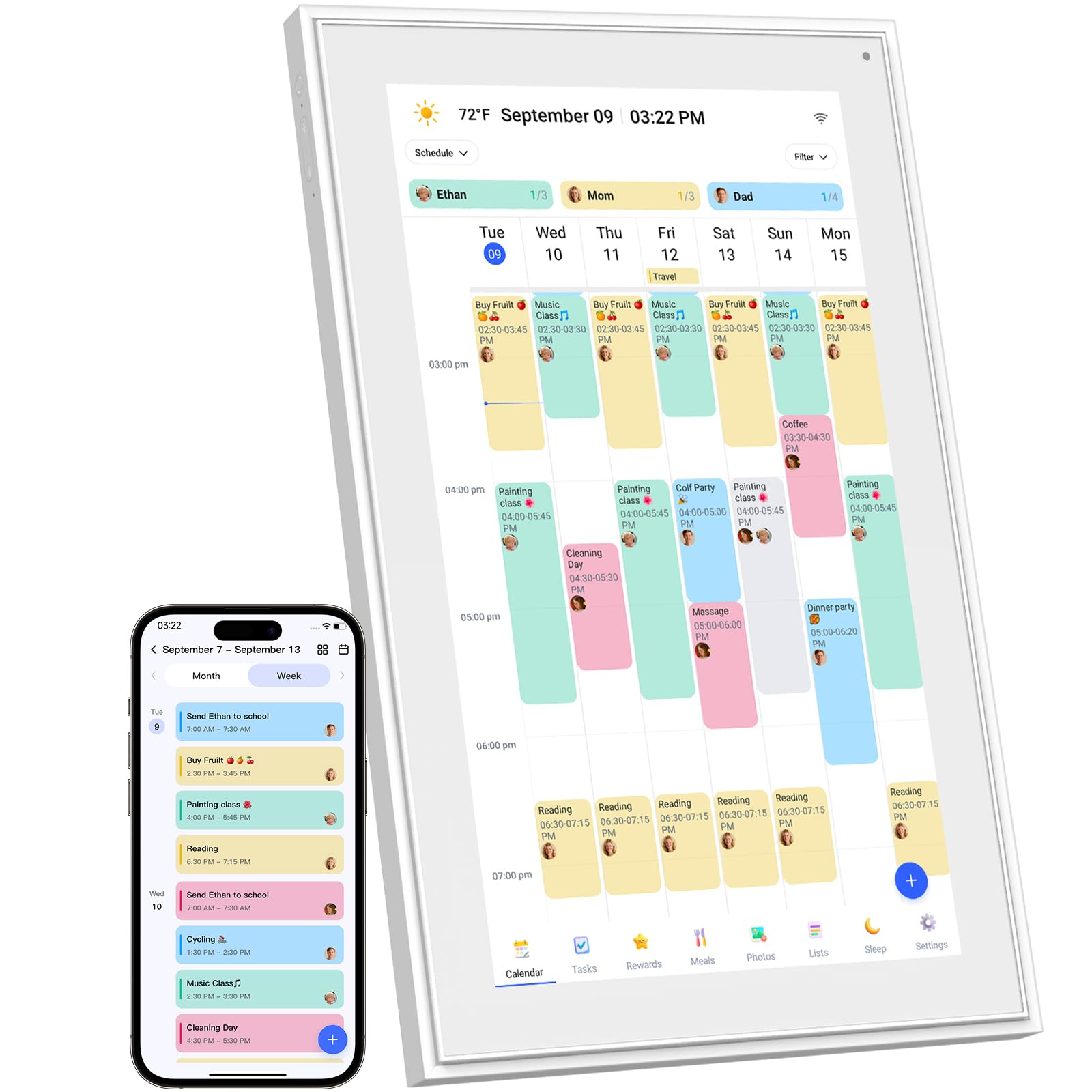 Digital Calendar, 15.6inch Smart WiFi Digital Calendar&Chore Chart, 1920 * 1080 IPS Touch Screen HD Display for Family Schedules, Wall-Mounted, Share Moments Instantly from Anywhere (White, 15.6 inch)