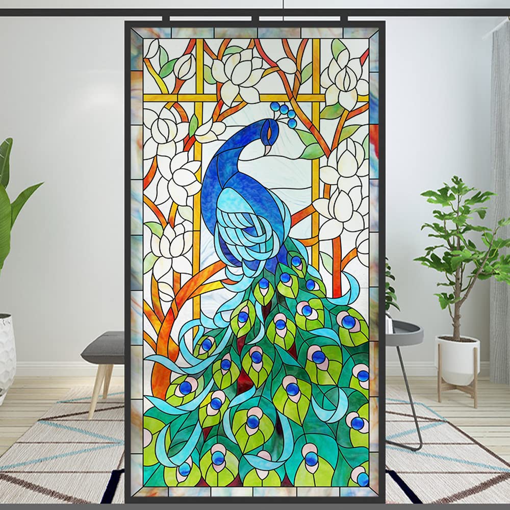Privacy Windows Film European Church Style Stained Glass Static Cling Decorative Frosted Window Stickers (Pattern 8,27x63(69x160cm))