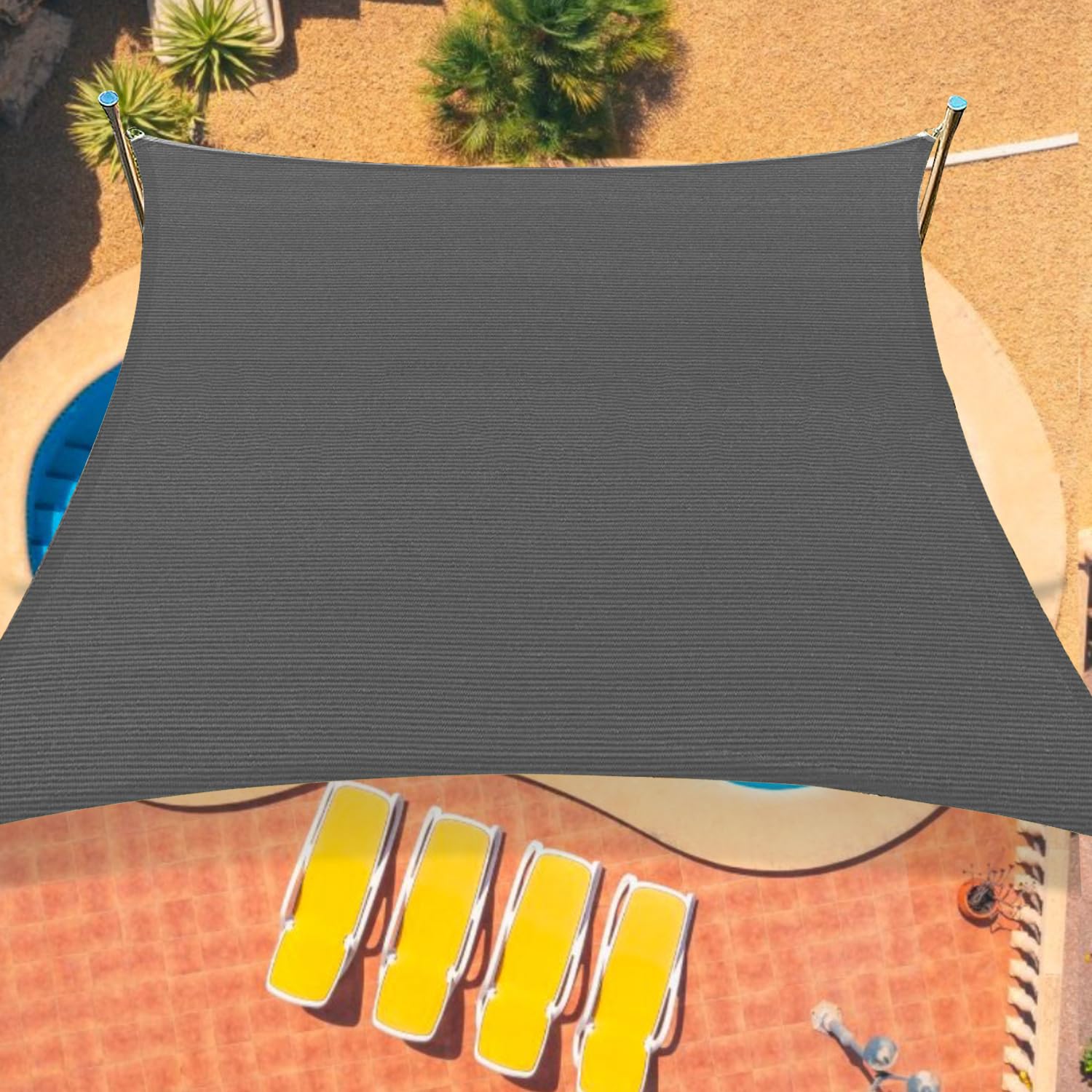 16'x20' Sun Shade Sail Curved Commercial Outdoor Shade Cover Dark Grey Rectangle Heavy Duty Permeable 185GSM UV Block Sunshade for Backyard Yard Deck