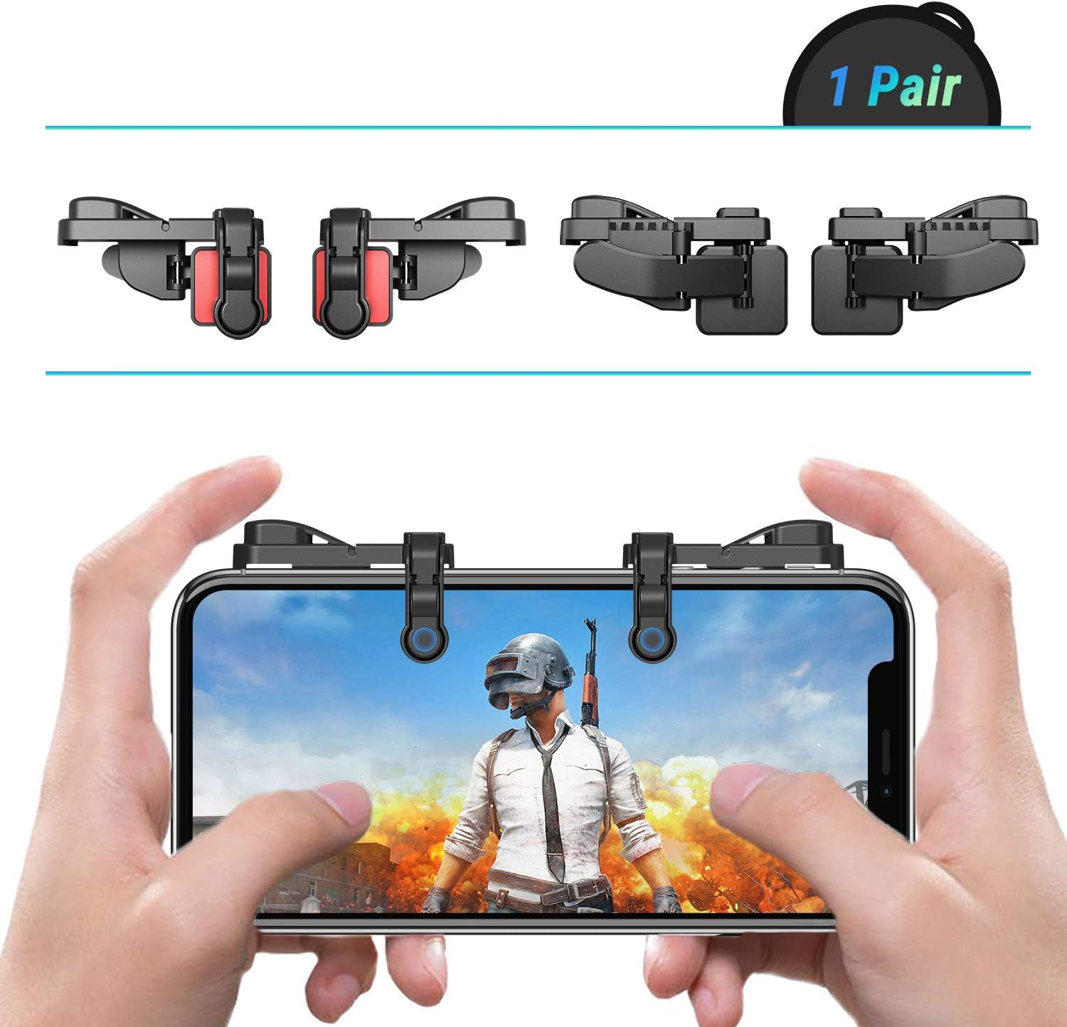[ELITE Edition]Leuna Mobile Game Controller L1R1 Game Triggers Fire and Aim Buttons for PUBG for Fortnite for iPhone SE 6 7 8 X Xs XR/Samsung Note 8 9 S7 S8 S9 C8 C9 A8s A9s