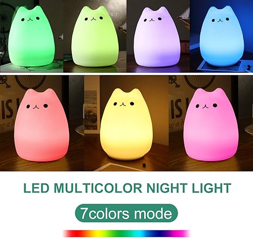 Miniatura 2 de WoneNice Linda Luz Nocturna de Silicona de Gatito con Control Remoto, Luces Nocturnas de Silicona Kawaii que Cambian de Color, Regalo para Mujeres,