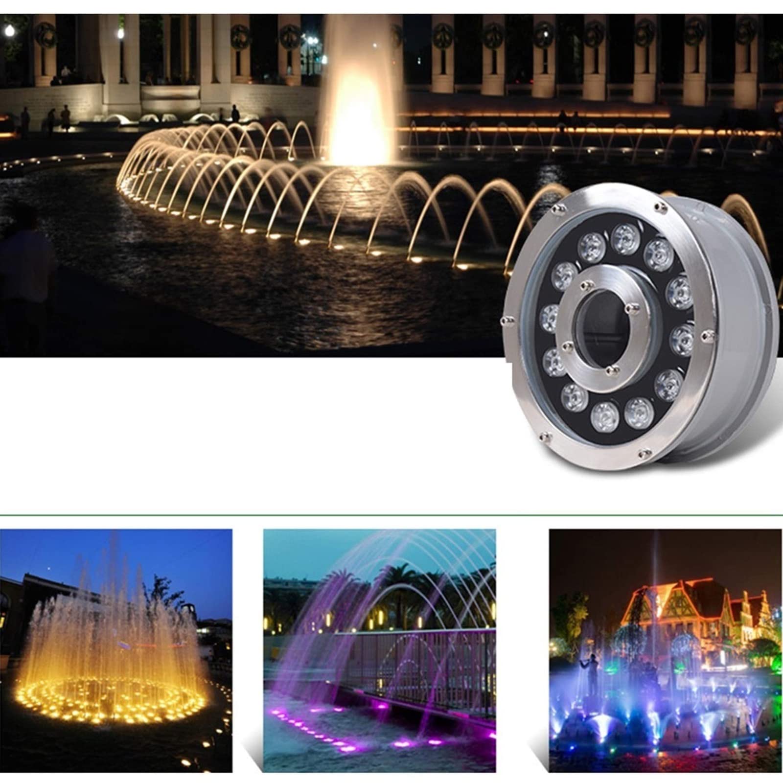 Tauchbarer Led-Poolstrahler – Unterwassereinbauleuchte, Led-Ringbrunnenlampe – 12 V/24 V Mittelloch-Teich-Unterwasserbeleuchtung – Wasserdichte Ip68-Brunnenbeleuchtung, Farbige Wasserspielbeleuchtung