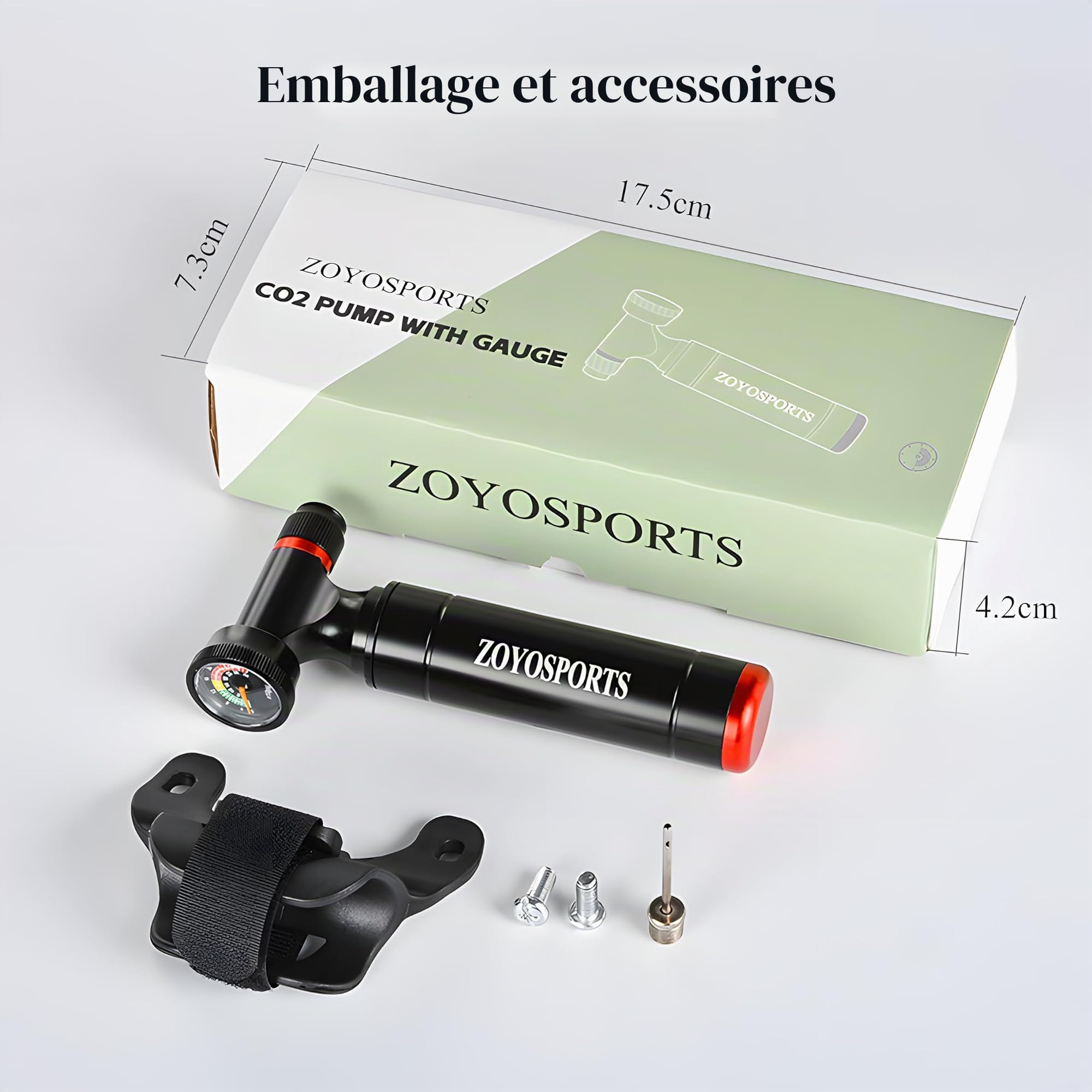 ZOYOSPORTS Pompe à CO2 à avec manomètre transparent en alliage d'aluminium pour vélo Mini Cyclisme Gonfleur de CO2