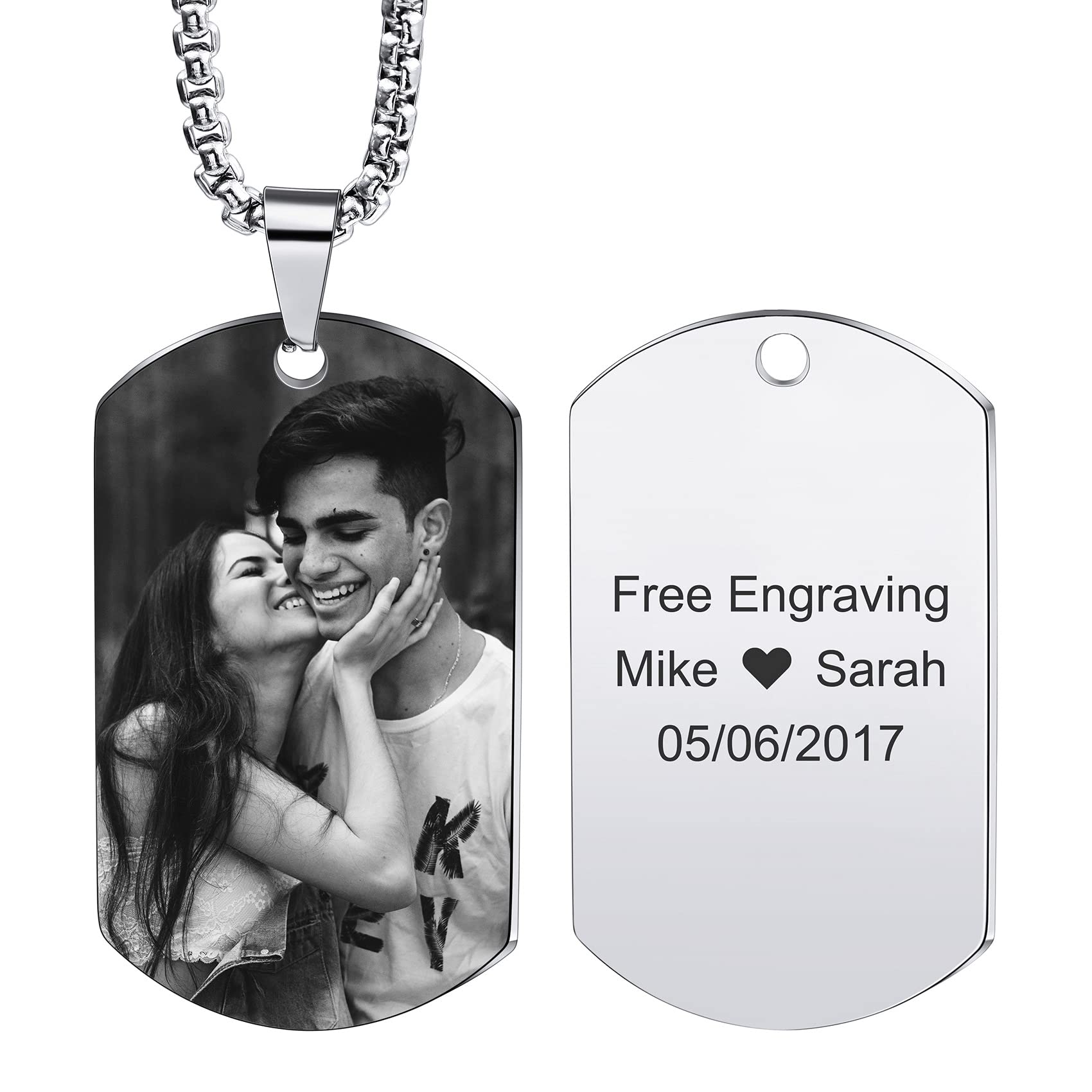 MunkiMixPersonalizado Placas de identificación Collares con Texto e Imagen Grabados con Colgante de Imagen en Color/Blanco y Negro Regalo para Hombres/Mujeres Joyas grabadas. (6 Colores)
