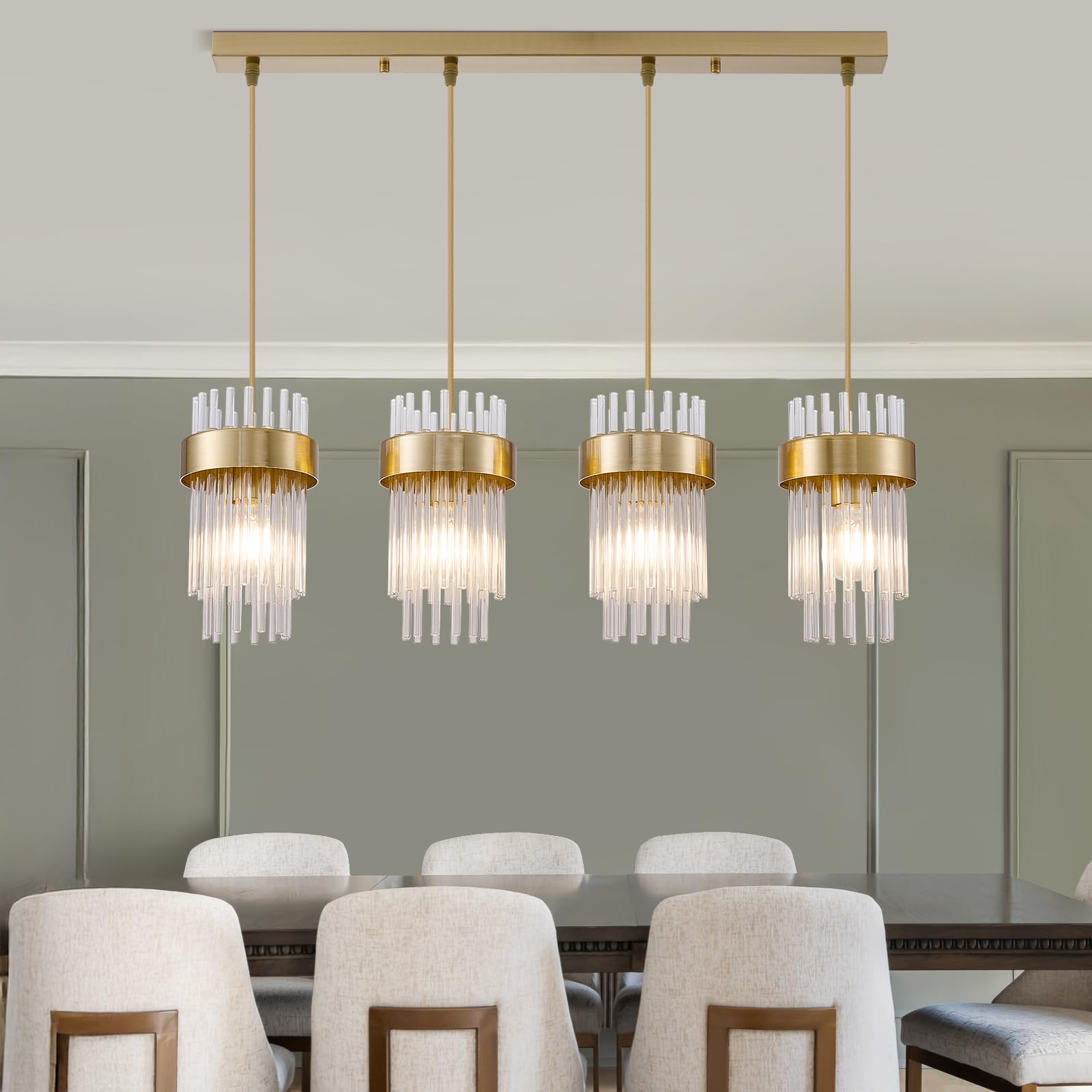 50% Off Dijiahua 4-Light Gold Pendant Light for Kitchen Island
