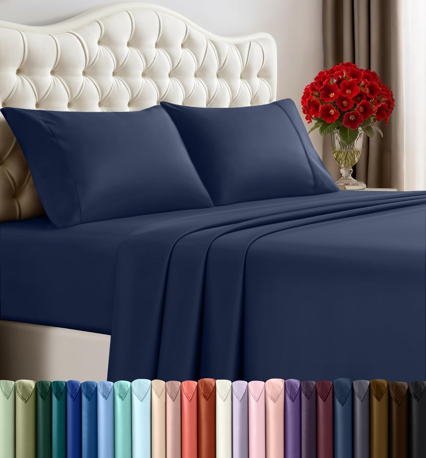 Utopia Bedding King Sheet Set – 4 Piece Bed Sheets for King Size Bed, Soft and Breathable Microfiber, Includes 1 Fitted Sheet, 1 Flat Sheet and 2 Pillowcases (Navy Blue)