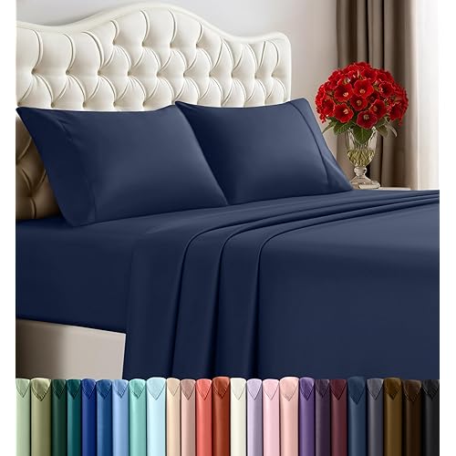 Utopia Bedding King Sheet Set – 4 Piece Bed Sheets for King Size Bed, Soft and Breathable Microfiber, Includes 1 Fitted Sheet, 1 Flat Sheet and 2 Pillowcases (Navy Blue)