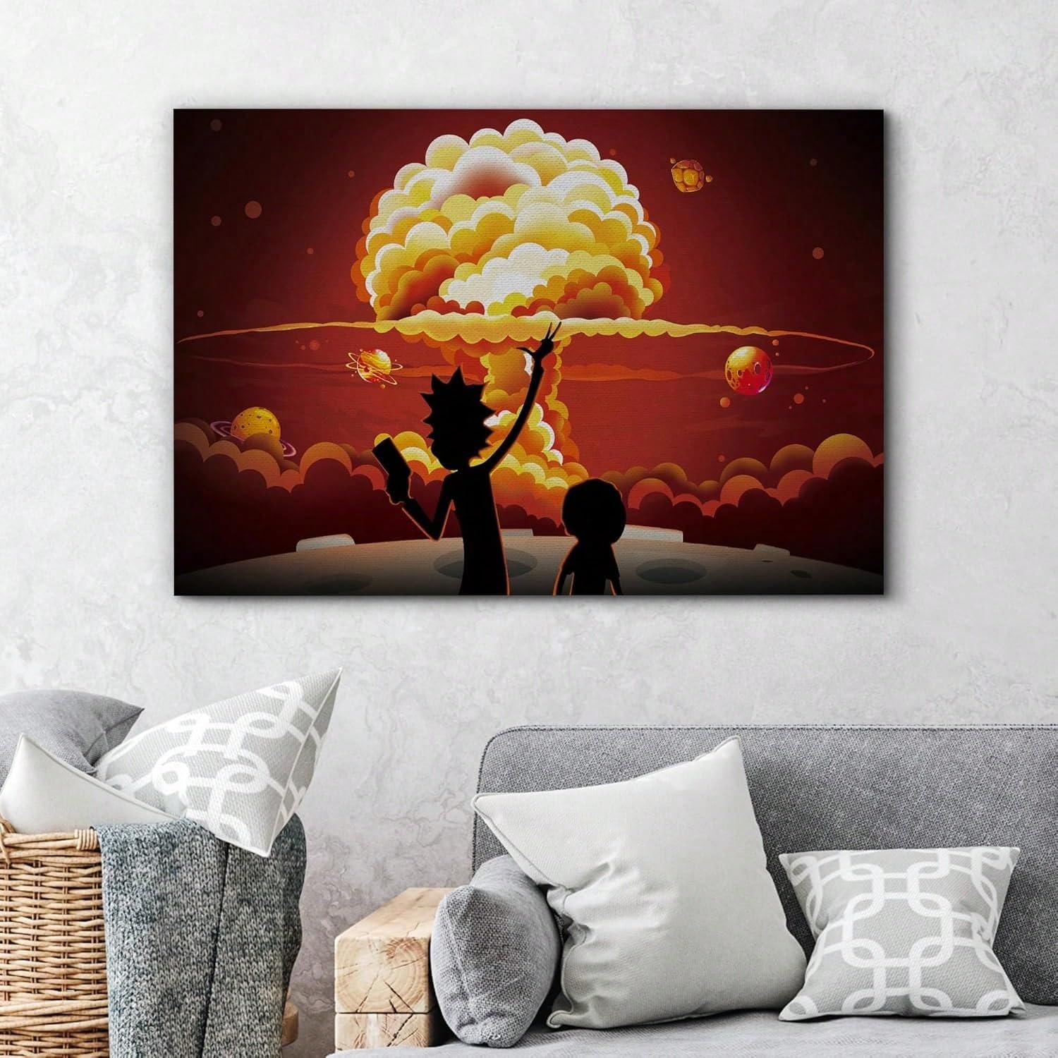 AIHNBF Rick und Morty inspirowany kosmosem obraz na płótnie do salonu, pokoju gamingowego dekoracja – dynamiczny krajobraz Pop Art Sci-Fi, 80 x 120 cm
