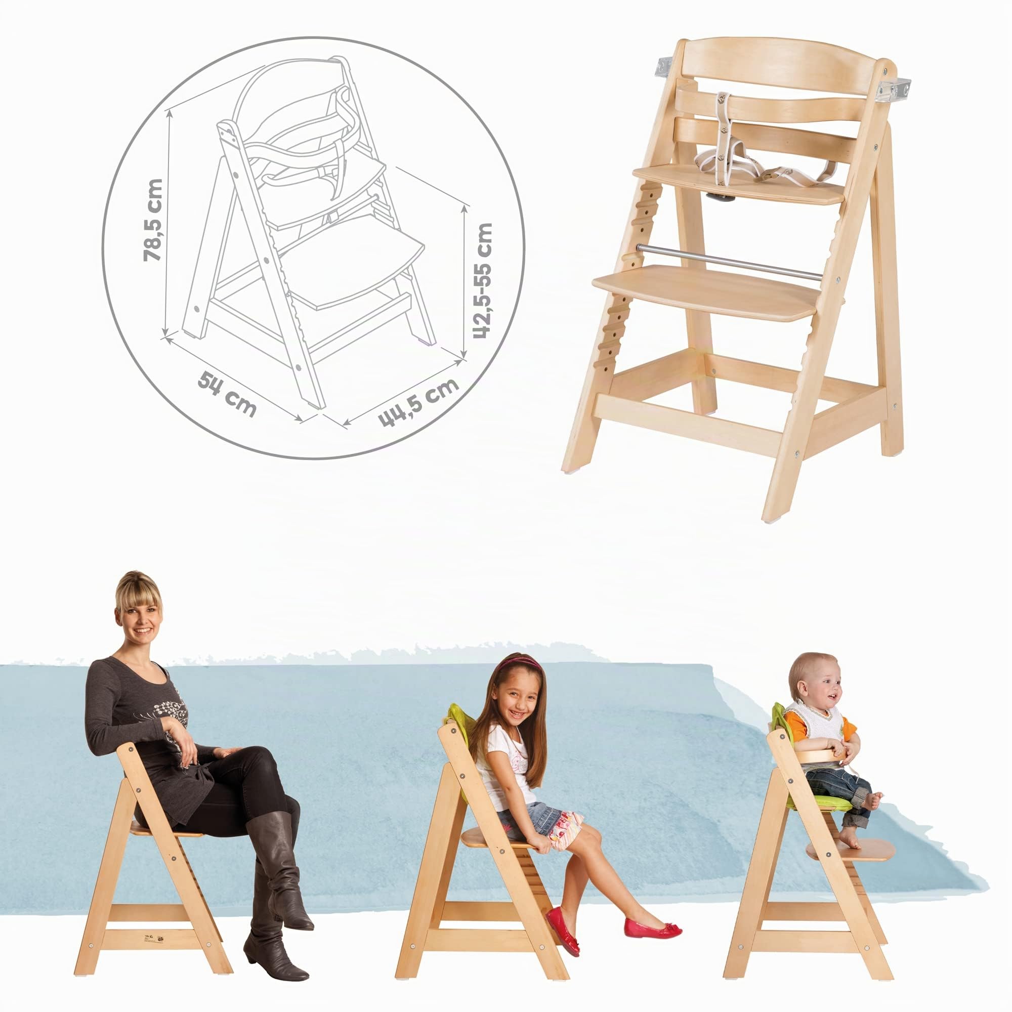 roba Trona Evolutiva de Madera Sit Up Click et Fun + Bandeja Desmontable - Altura Ajustable - Silla para Bebés 6 Meses - Soporta 70 kg - Natural