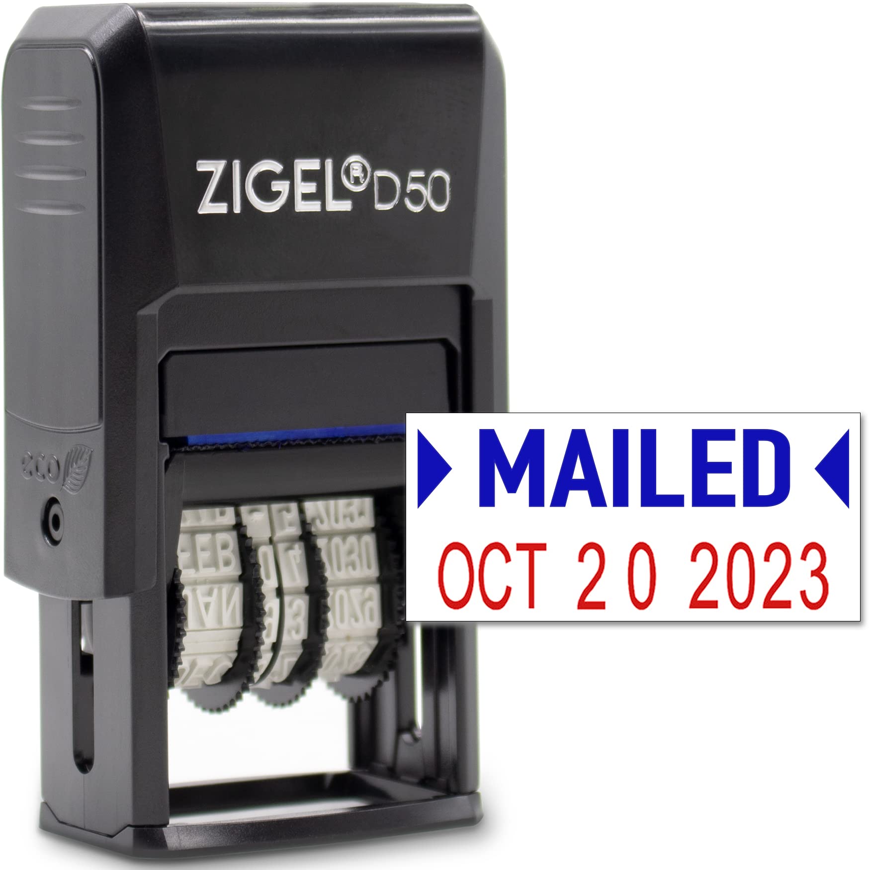 Zigel - Timbro con data autoinchiostrante, colore: Blu/Rosso MAILED