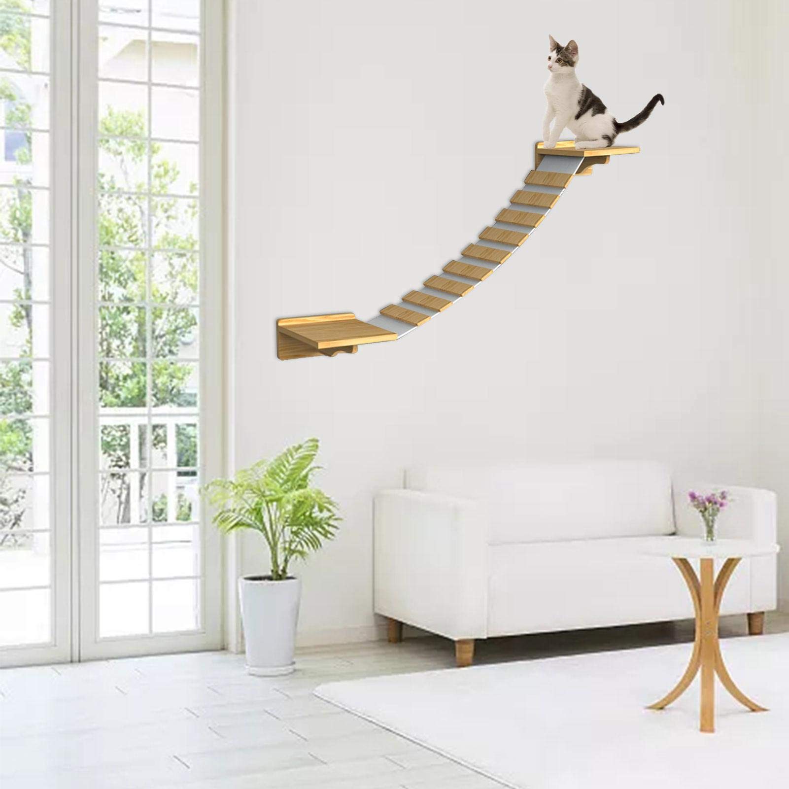 Mensola Per Gatto Da Parete - Scala 4 Livelli In Legno Con Rivestimento Peluche, Per Arrampicata E Gioco