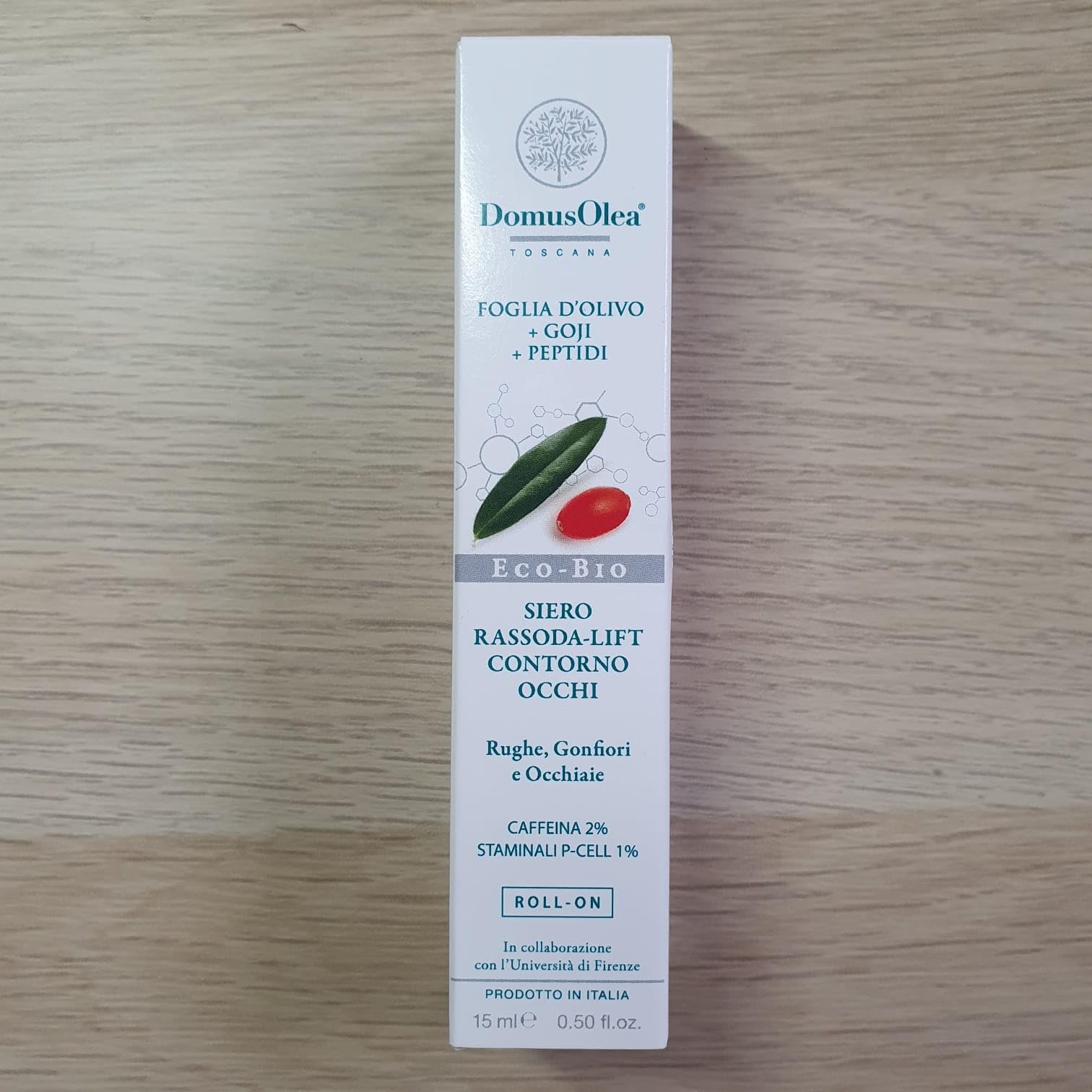 SIERO CONTORNO OCCHI RASSODA-LIFT – Anti-Rughe, Anti-Occhiaie - Defaticante e Illuminante – Con Caffeina 2%, Staminali P-Cell 1% e Peptidi – Roll on 15ml – ECO-BIO - Domus Olea Toscana