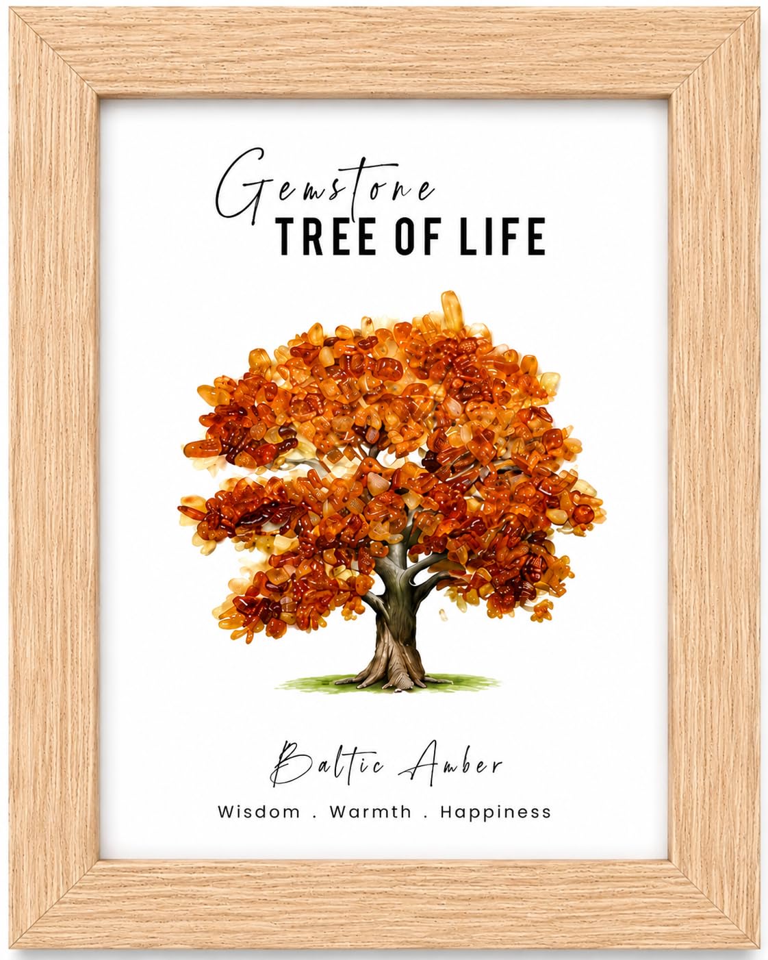 EverMineCrystal Baltic Amber Tree of Life Frame | Natural Gemstone Tree Artwork | Handmade Crystal Wall Décor | Wooden Framed Decorative Art for Living Room, Bedroom, Office & Meditation Space-image-5