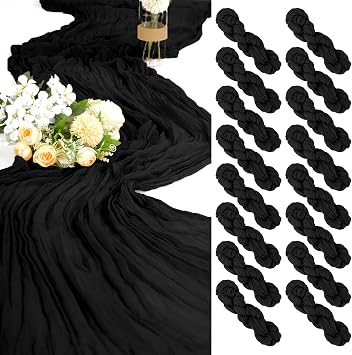 16 Pack Cheesecloth Table Runner Black, 35 x 70 Inch Gauze Cheese Cloth Table Runner Rustic Boho Wedding Table Runner for Wedding Birthday Party Bridal Shower Cake Table Decoration