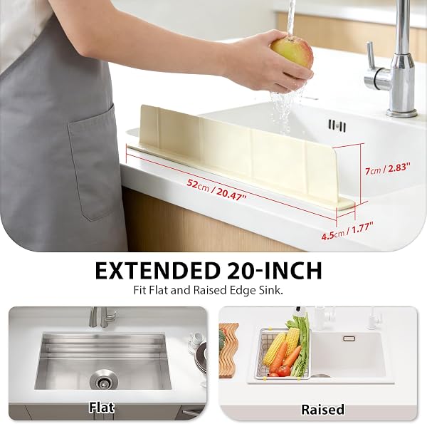 52 x 4,5 x 7 cm Protector contra Salpicaduras Cocina Silicona, Antisalpicaduras Fregadero con Ventosas Fuertes, Alfombrilla Fregadero, Ideal para Cocina y Baño (Blanco Roto) - 2