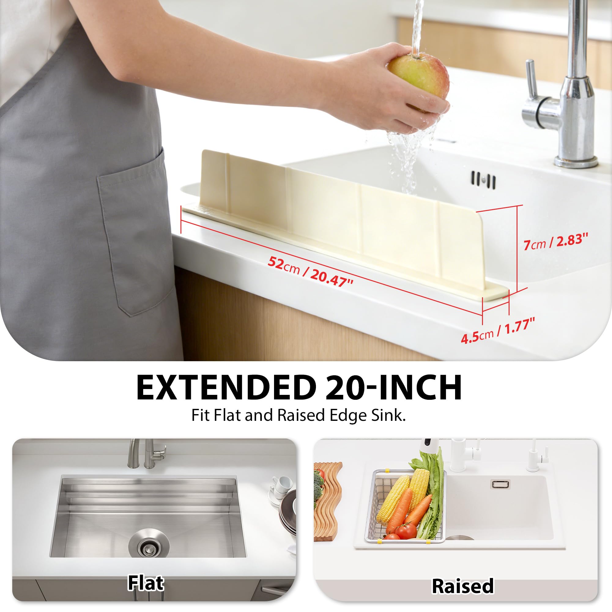 52 x 4,5 x 7 cm Protector contra Salpicaduras Cocina Silicona, Antisalpicaduras Fregadero con Ventosas Fuertes, Alfombrilla Fregadero, Ideal para Cocina y Baño (Blanco Roto) — view 2