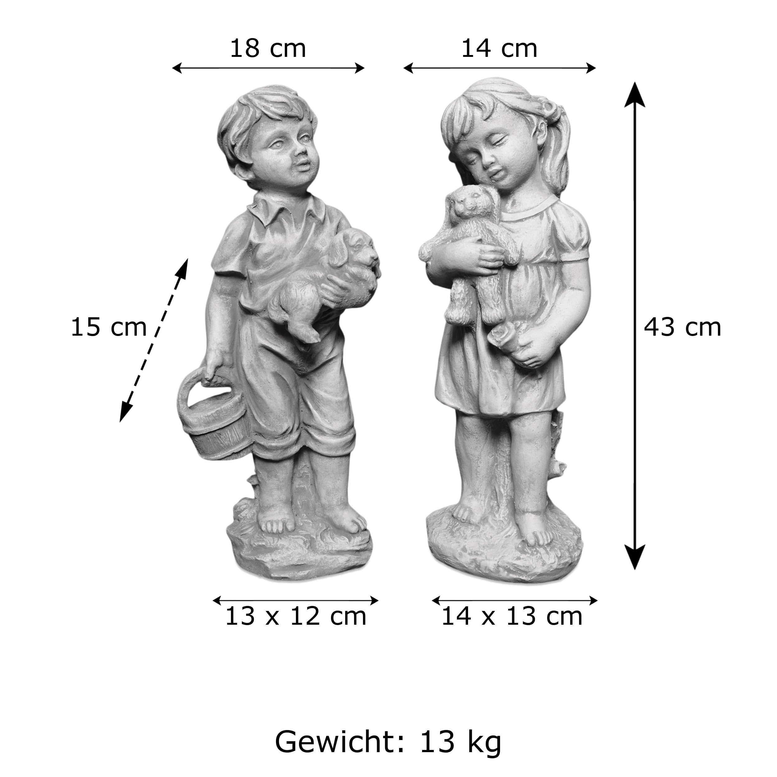 gartendekoparadies.de Set Ragazzo e Bambina Figura Pietra H 42/43 cm 12 kg Grigio Resistente al Ghiaccio per Esterni