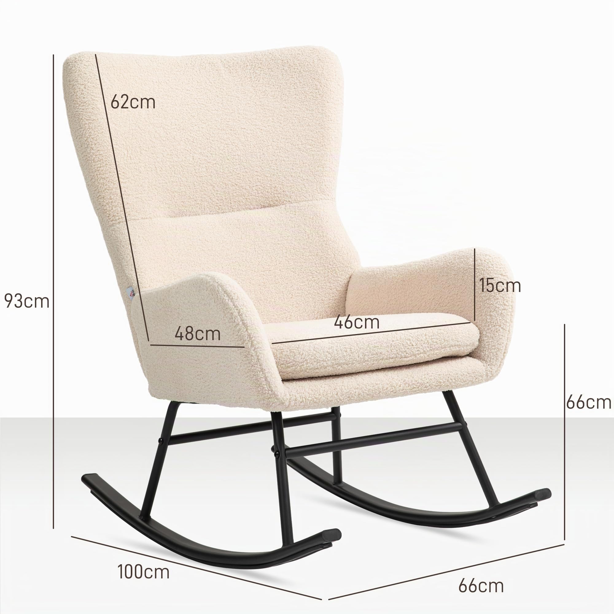 HOMCOM Fauteuil à Bascule, Chaise à Bascule, Assise 10 cm, Beige et Noir