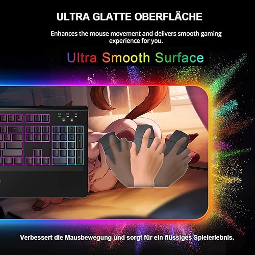 Miniatura 5 de Alfombrilla de mouse de anime para niña, alfombrilla de mouse sexy RGB LED, alfombrilla de mouse para gamer, teclado XXL grande Mause para