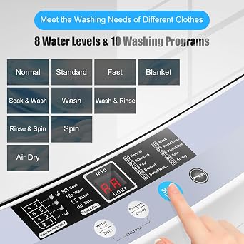 COSTWAY 2 in 1 Portable Washing Machine - 6/10 Programs, Adjustable Water Level, Fully Automatic Compact Washer Spin Dryer with Drain Pump for Apartment Dorm (4.5kg Load, 10 Program, 8 Water Level) [Energy Class B]