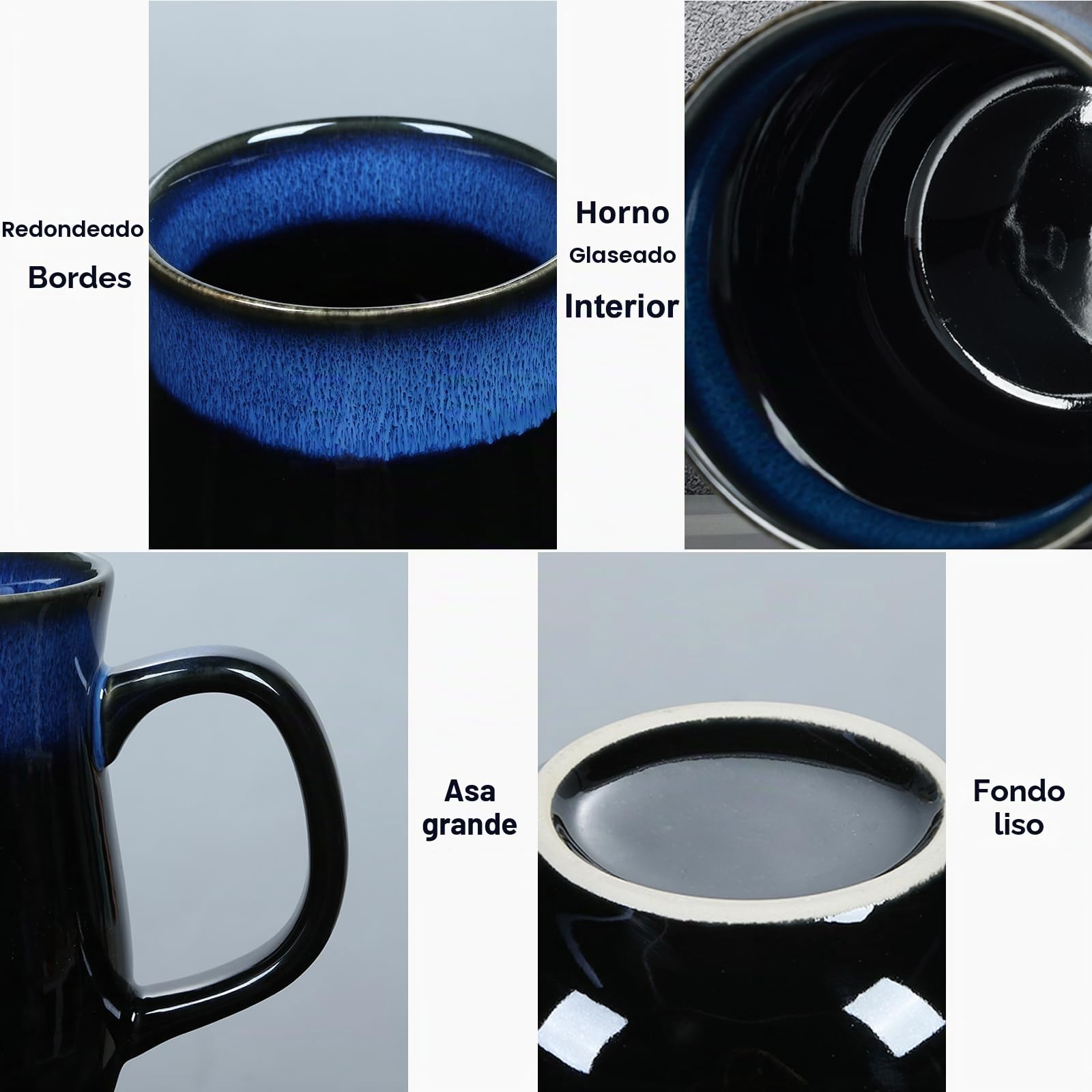 800ml Tazas de café de Cerámica Extra Grande (Azul Estrellado) | Hecho a mano, Esmalte texturizado elegante, Apto para microondas, Apto para lavavajillas, Ideal para hogar y oficina