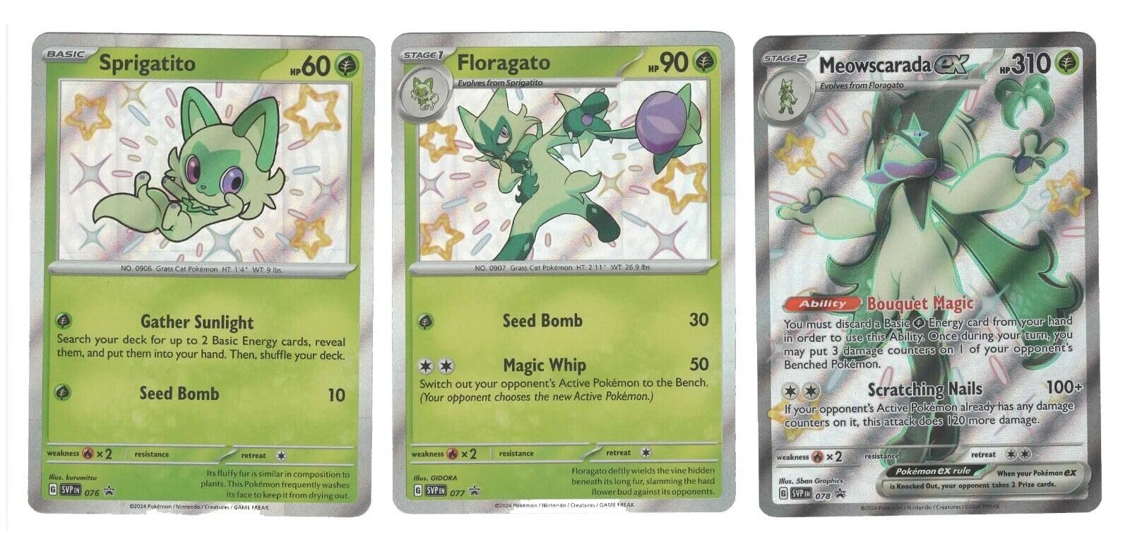 Meowscarada ex Pokemon Paldean Fates Shiny Card Set SVP078 Sprigatito  Floragato : Amazon.sg: Toys