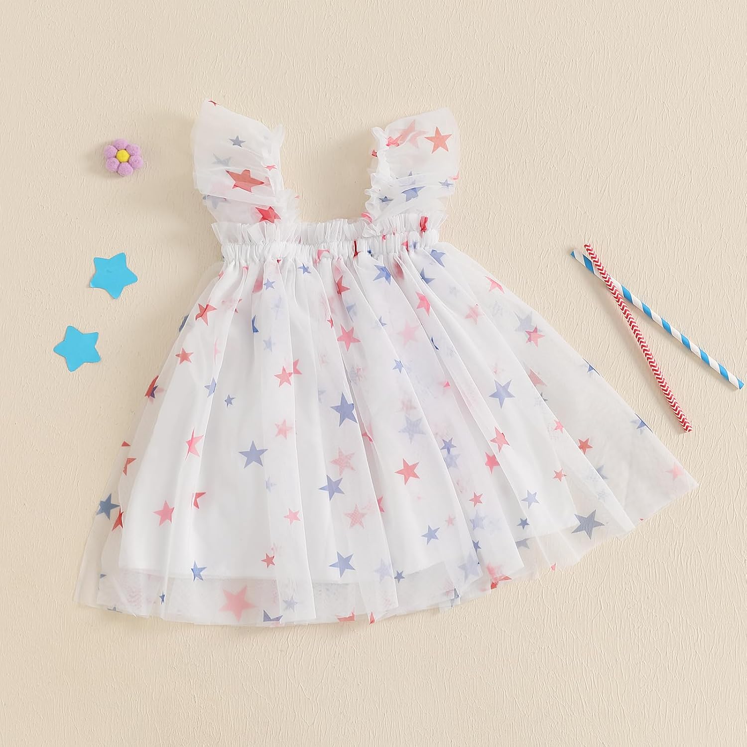 4th of July Toddler Baby Girl Outfit Stars Sleeveless Tulle Tutu Dresses Girls Fourth of July Dress