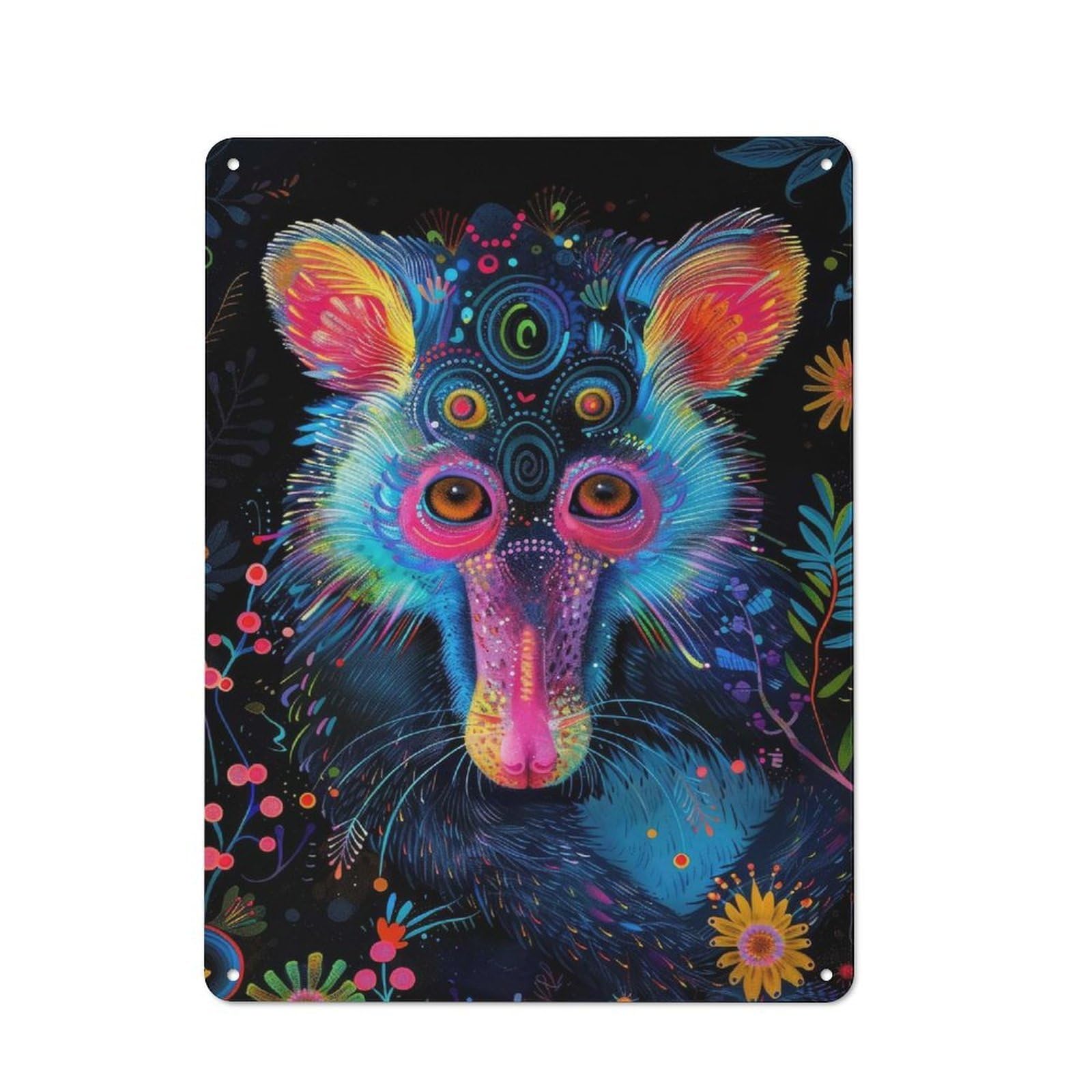 Junmoney Style-7 Psychedelic Neon Mandrill Animal Portrait Rustic Metal Wall Sign 40X30cm For Workshop Wall, Suited To Makers And Diy Enthusiasts