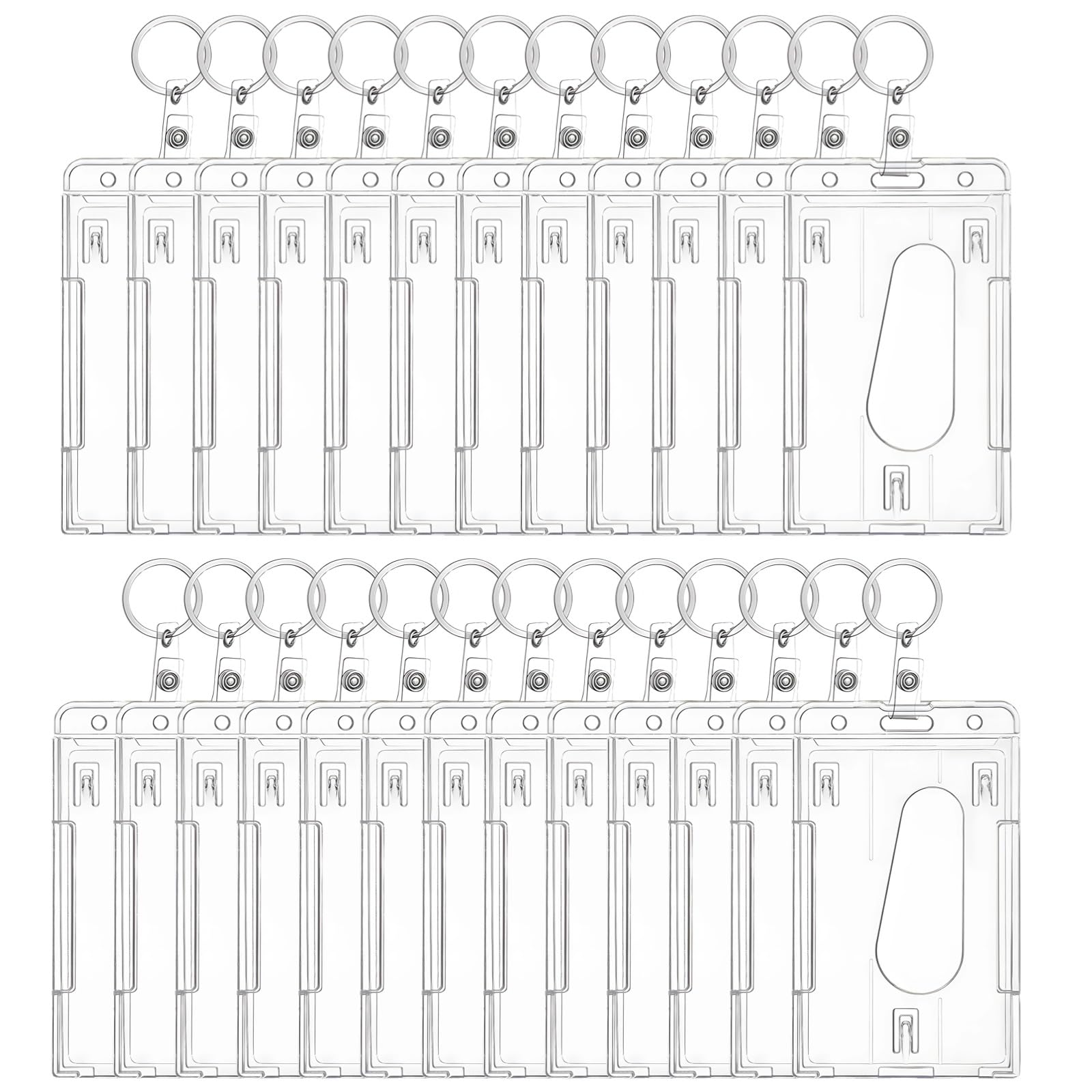25 szt. uchwytów na identyfikatory z brelokami, przezroczyste, pionowe dwustronne uchwyty na karty, twarde plastikowe etui na identyfikator z otworem na kciuk, 8 x 6 cm, do pracy biurowej