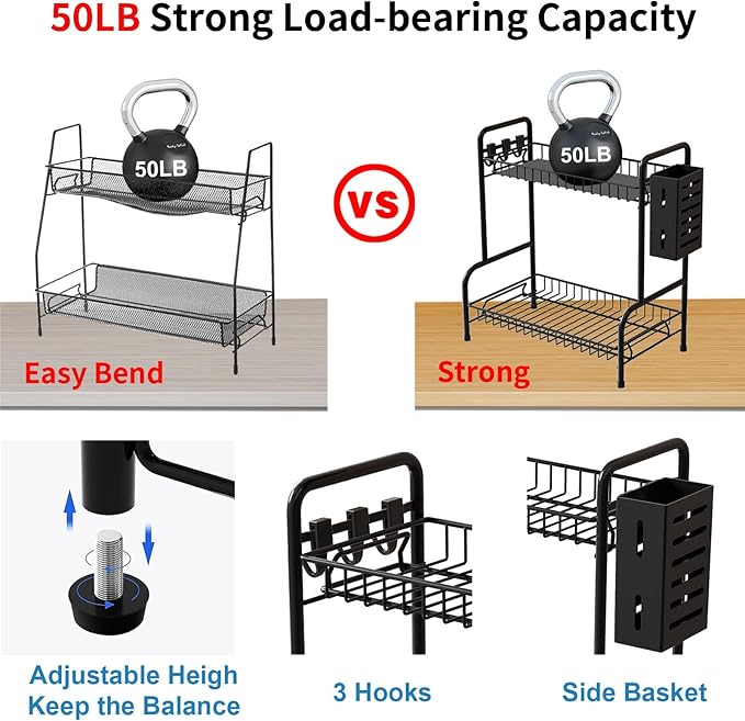 Organizador de Baño con Canasta, 2 Niveles, Metal Negro, 14" x 11" x 7" miniatura 6