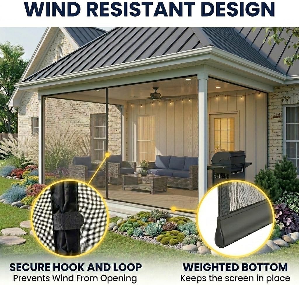 AUGO Magnetic Patio Screen Mesh 2 Pack – Heavy Duty Mosquito Netting for Patio & Porch, No-Drill, Wind Resistant Privacy Mesh, Sun Blocking Cooling Outdoor Screen - 16ft x 7ft