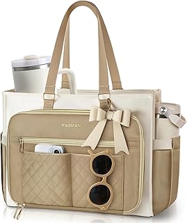 PASMAN Teacher Tote Bag for Women - Structured Laptop Bag, Cup Holder