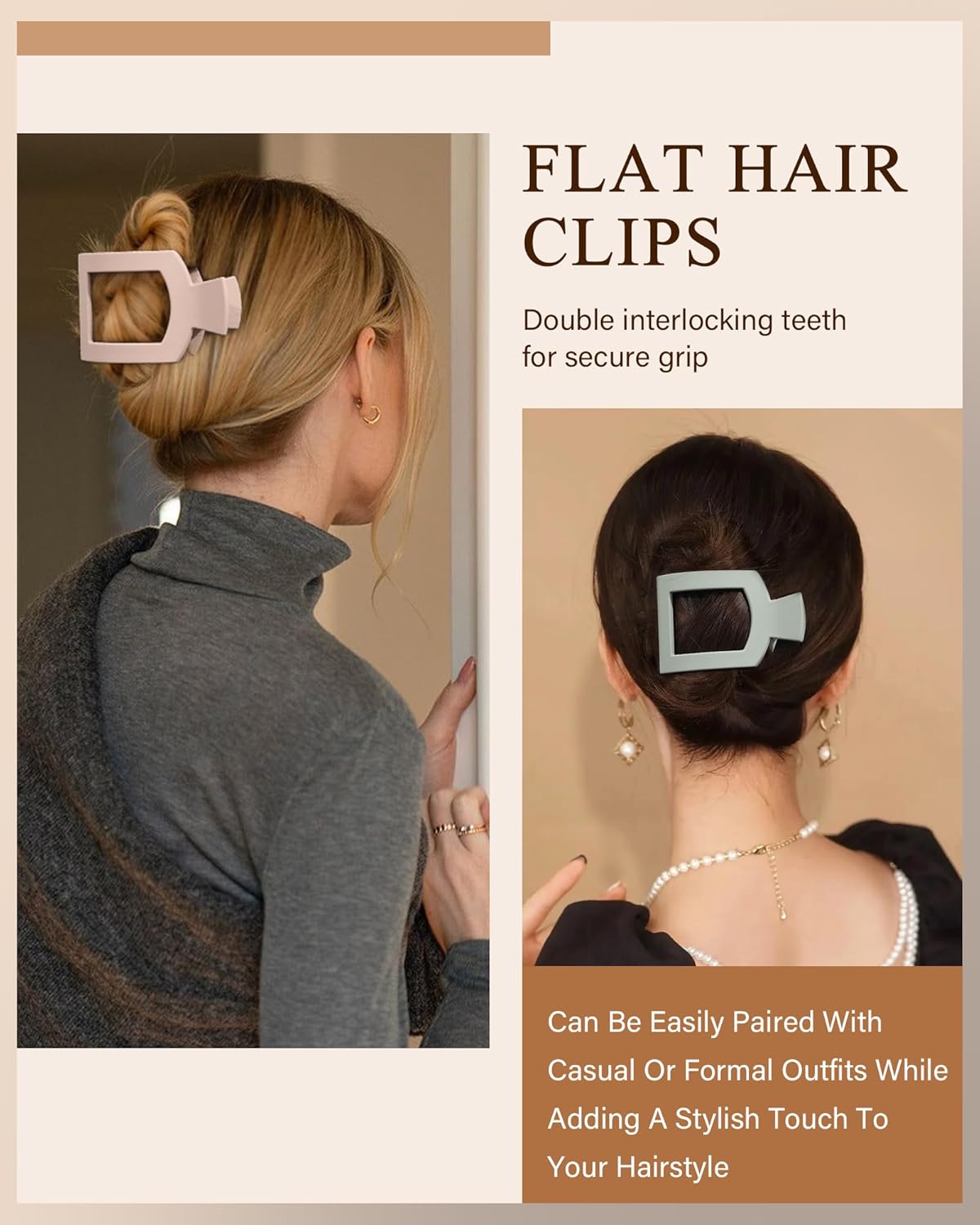 AWAYTR Flat Hair Clips For Women Lay Flat Claw Clip for Hair 4Pcs Large Square Hair Claw Clips - Image 5