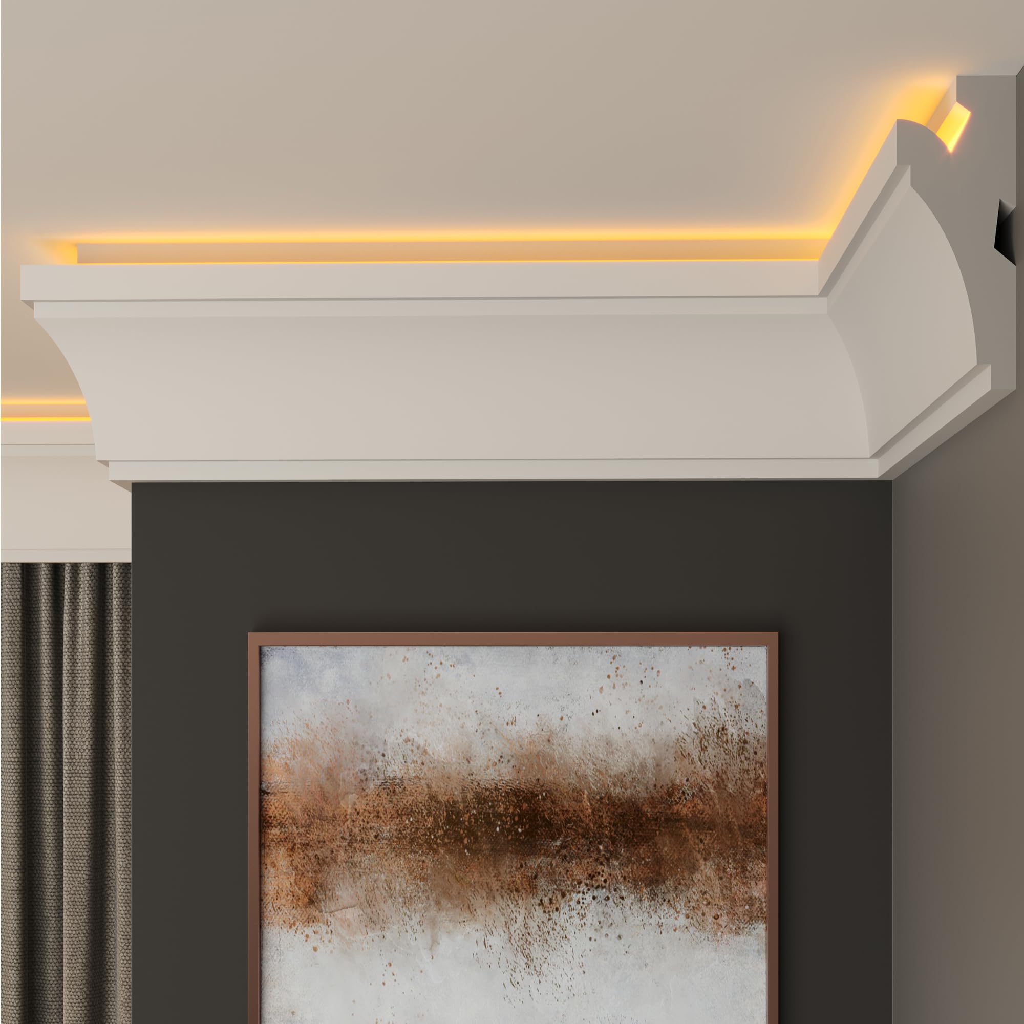 FAST DECOR LED Cornice Coving for Ceilings, Premium Extruded Polystyrene Ceiling Moulding Trim, Lightweight and Paintable Decorative Coving, Durable LED Lighting Coving (CLP08, External Corner 20cm)