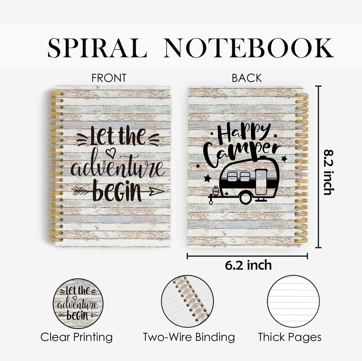 ANIANG Cuaderno de espiral Let The Adventure Begin, diario de viaje, diario de camping y libro de registro de viaje de caravana, 5.5 x 8.3 pulgadas, 164 páginas, cuadernos rayados universitarios,