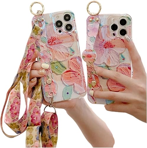Miniatura 1 de Funda de teléfono con soporte de flores de pintura al óleo suave para Samsung Galaxy A73 A53 A33 A23 A13 4G 5G, correa de muñeca, cordón, cubierta