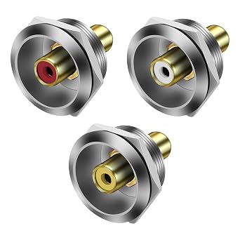 MEIRIYFA RCA Panel Mount Connectors Socket Female to Female Coupler Round Adapter Embedded Threaded Fixed for Audio Video Phono Speaker RCA Cable Amplifier3PCS Silver