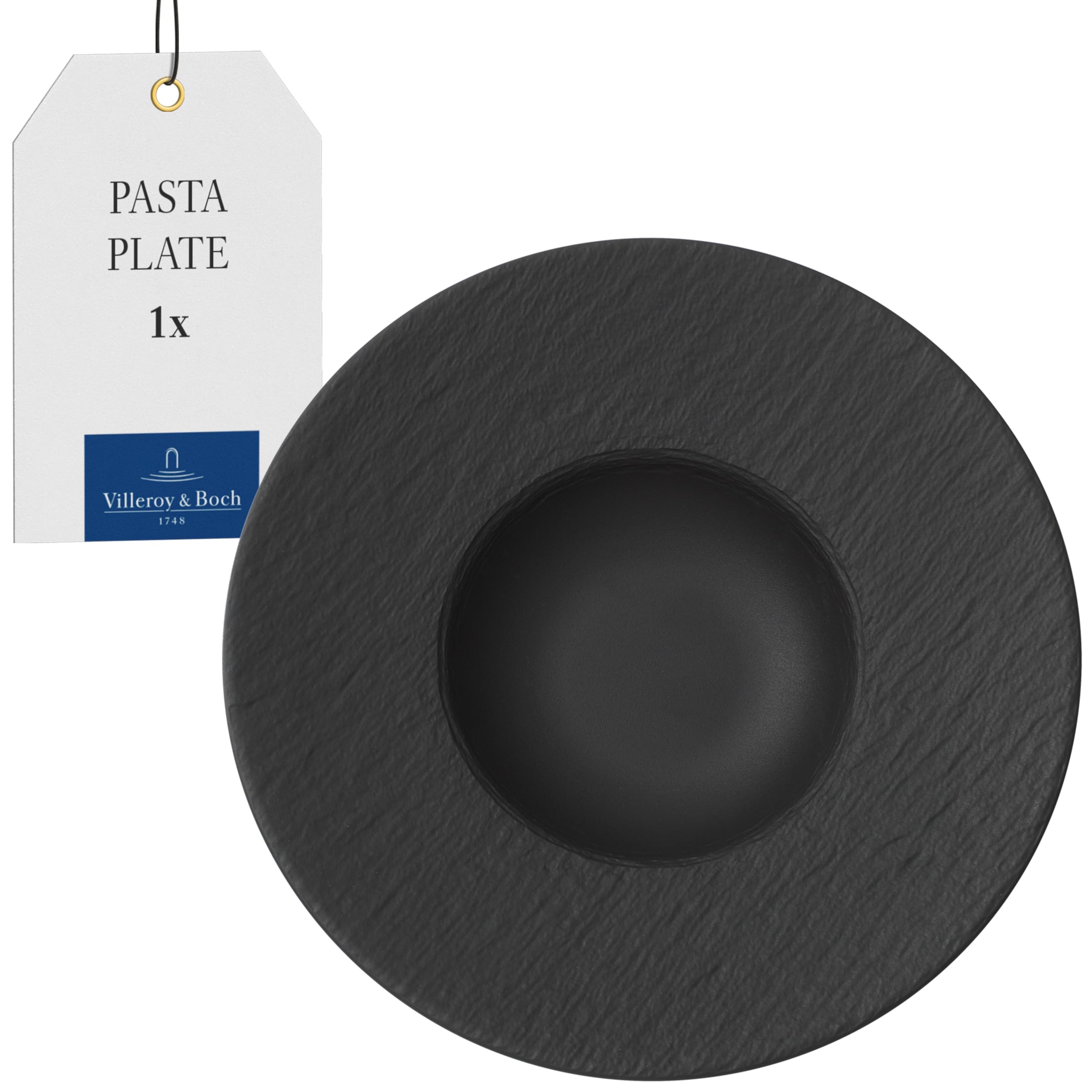 Manufacture Rock Pasta Plate 28 cm, Slate Look, Black Plate, Deep, for Pasta, for Soup, for Dining Tableware, Ceramic, Premium Porcelain