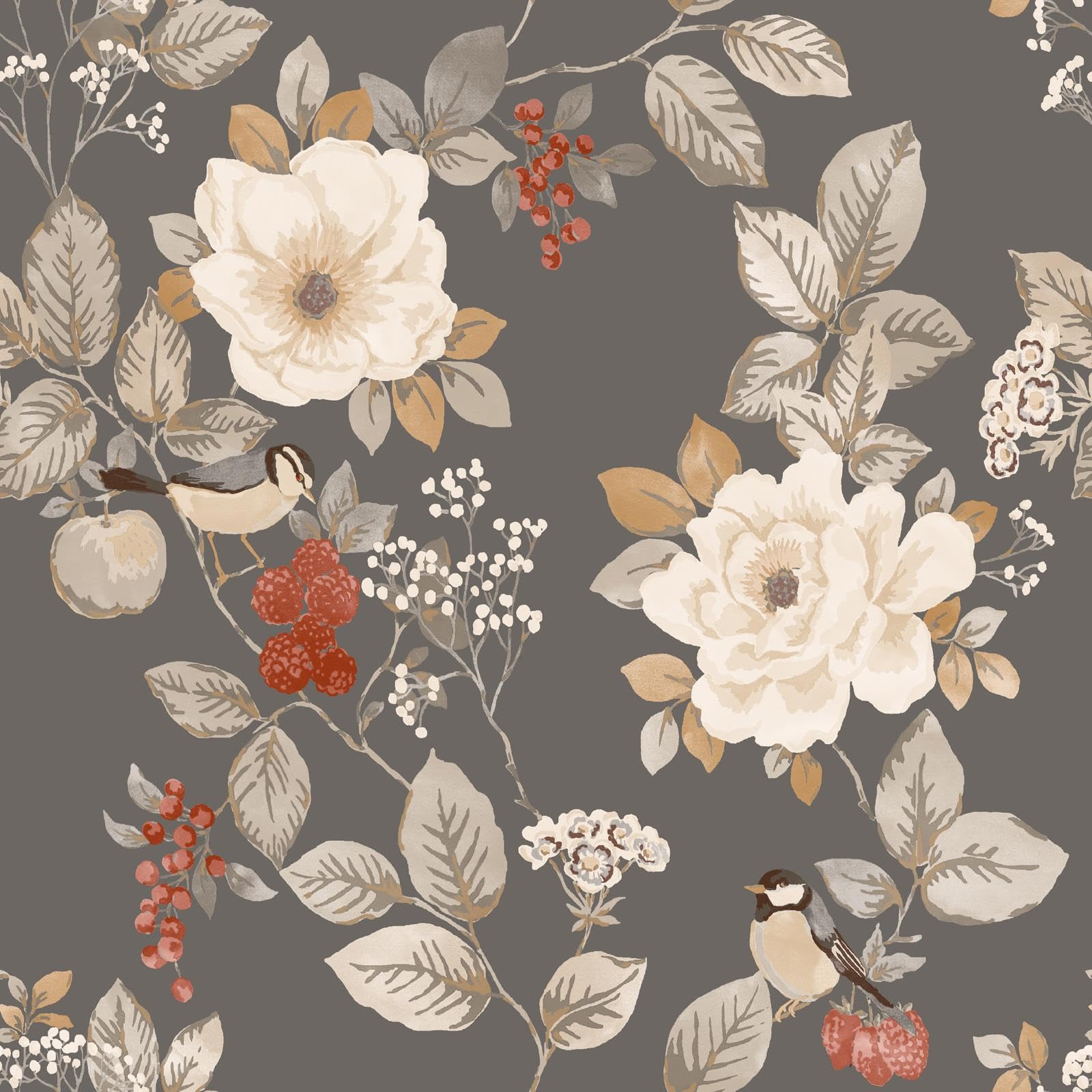 Belgravia Bramble Floral Wallpaper - Flowery With Matte Detailing - Modern for Living Room, Bedroom, Hallway - Decorative Luxury - Charcoal