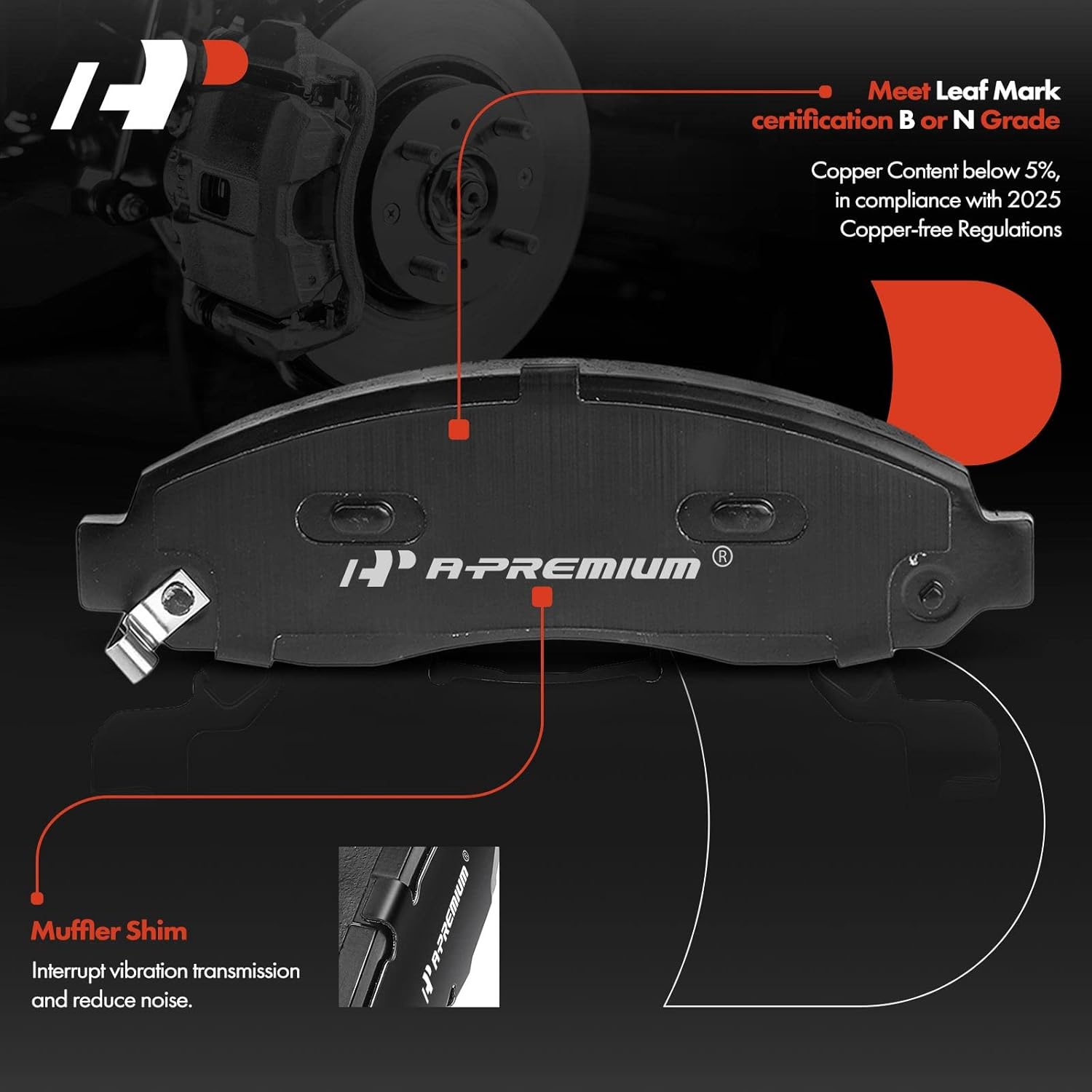 A-Premium Front & Rear Disc Brake Calipers with Ceramic Pads Compatible with Dodge Dakota 2003-2004 3.7L 3.9L 4.7L 5.9L 12-PC Set