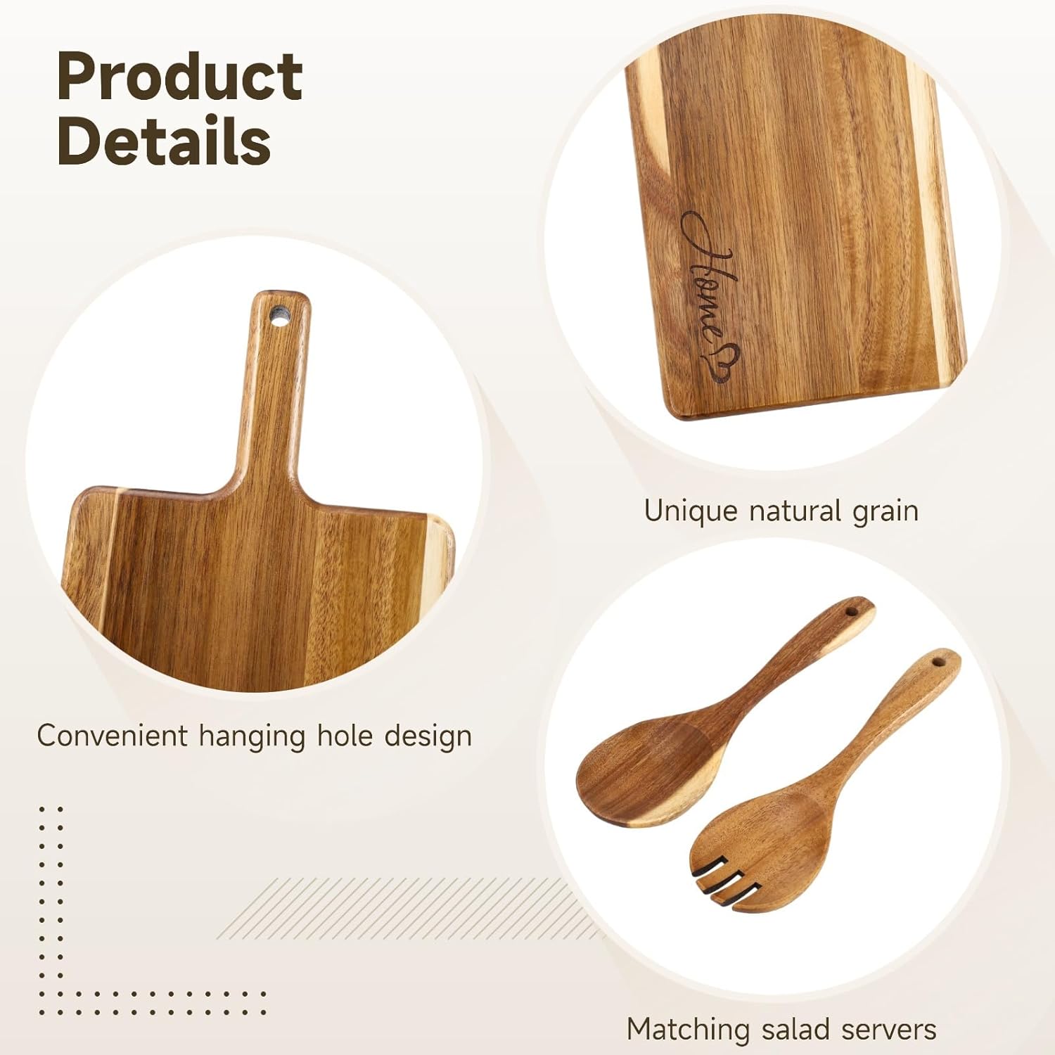 Cutting Board Set, Solid Wood Chopping And Serving Board With Spoon & Fork, Kitchen Platter For Housewarming Gifts, For Wedding & New Home