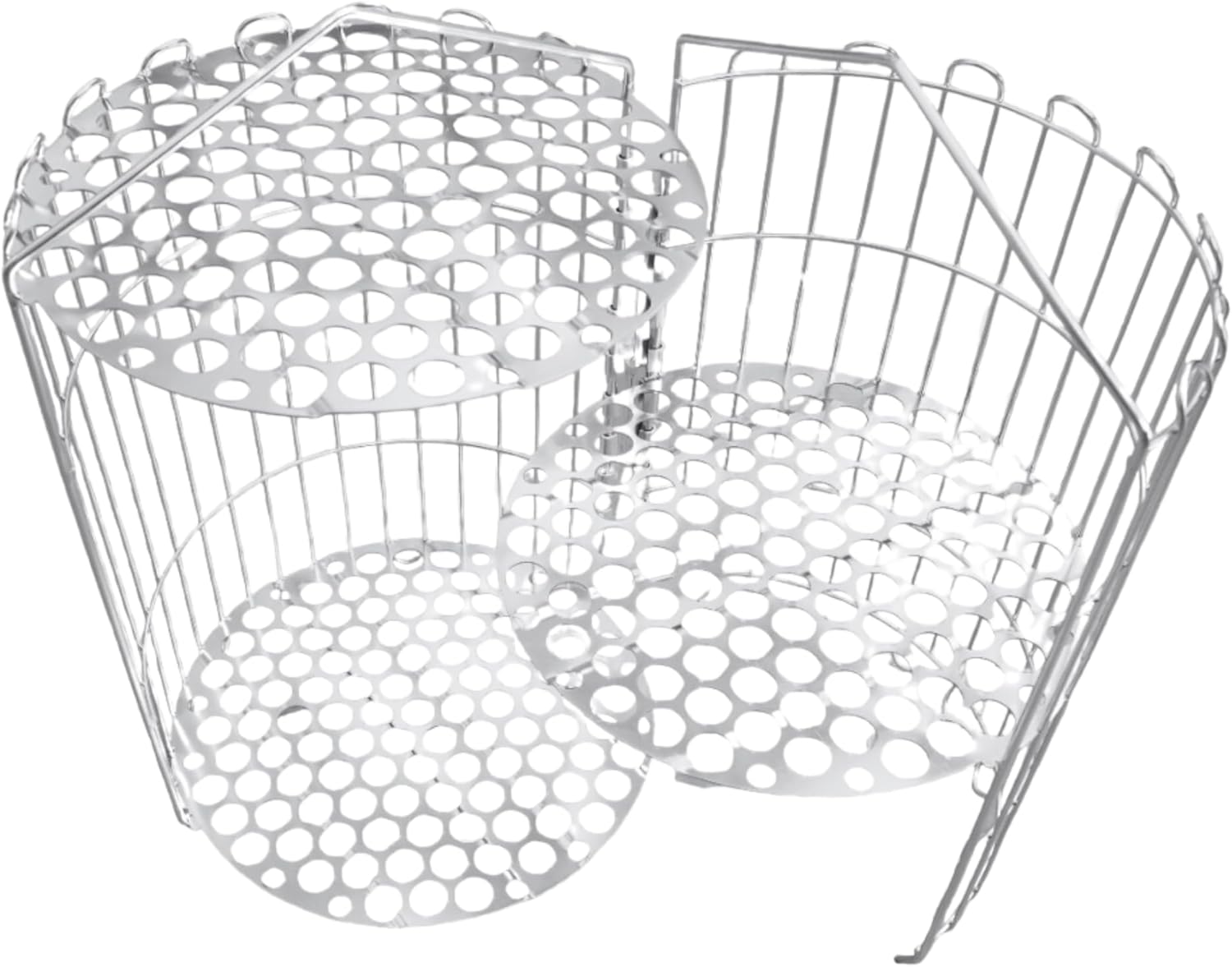 Quality Industries Stainless Steel 2-Layer Clamshell Basket with Handles – Durable Dual-Level Cooking Basket for Steaming, Frying, Baking & Turkey Prep – Heavy-Duty Kitchen Tool
