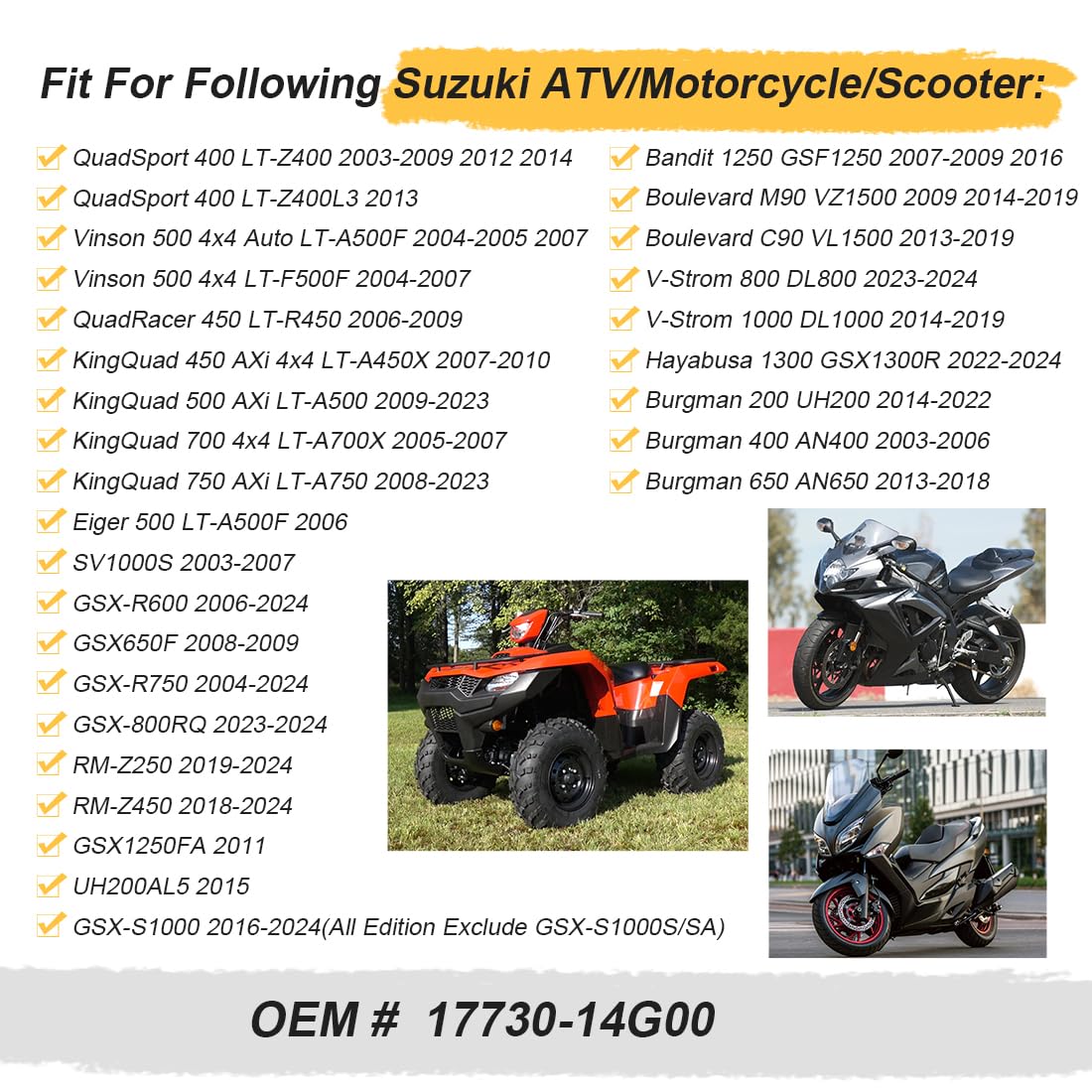 Tappo radiatore 1.1 bar adatto per Suzuki QuadSport 400 Vinson 500 4x4 KingQuad 450 500 700 750 V-Strom 800 1000 Burgman 200 400 650 2003-2024 17730-14G00