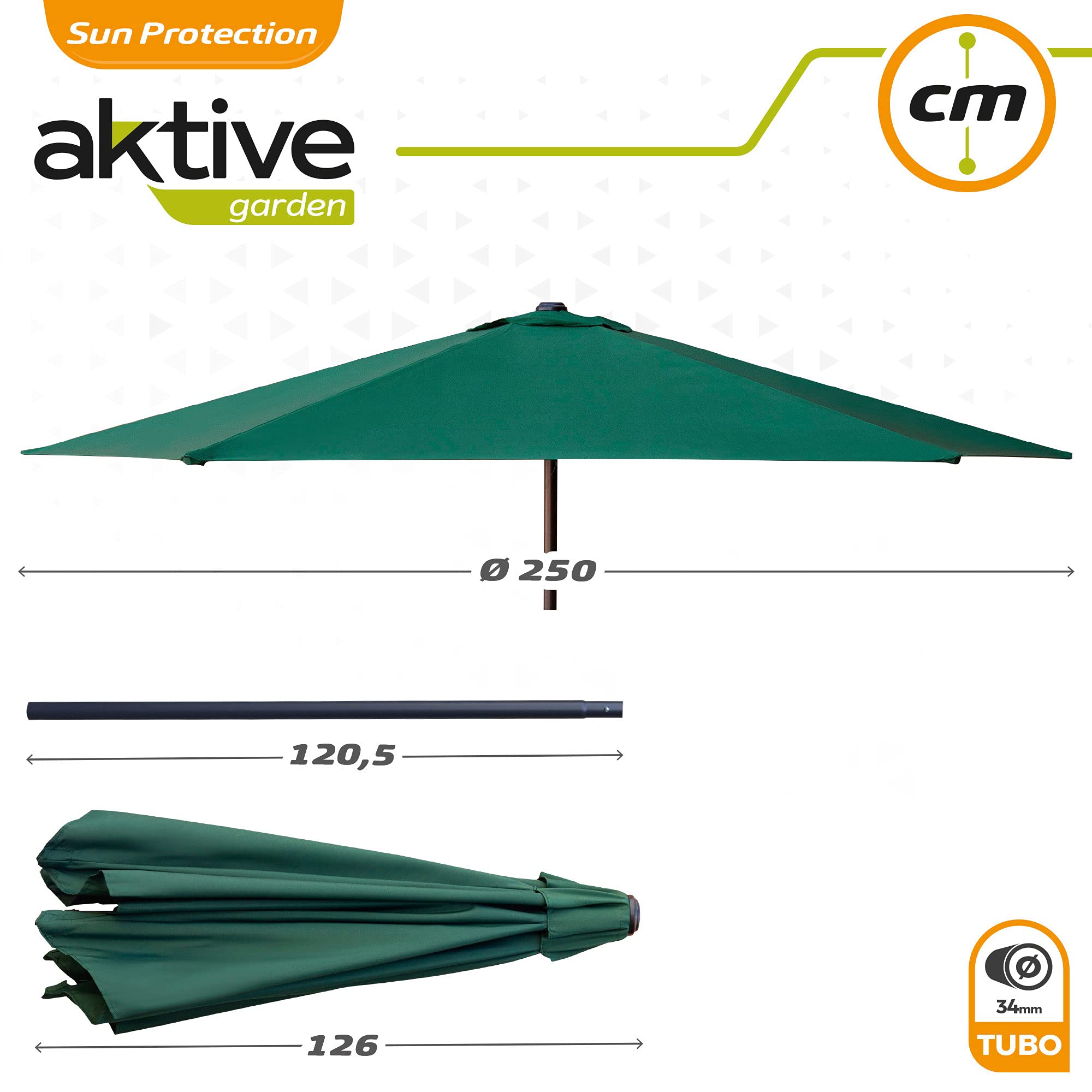 Aktive - Parasol hexagonal Garden diámetro 2,5 m - Mástil de aluminio 34 mm - Color verde (ColorBaby 53868)