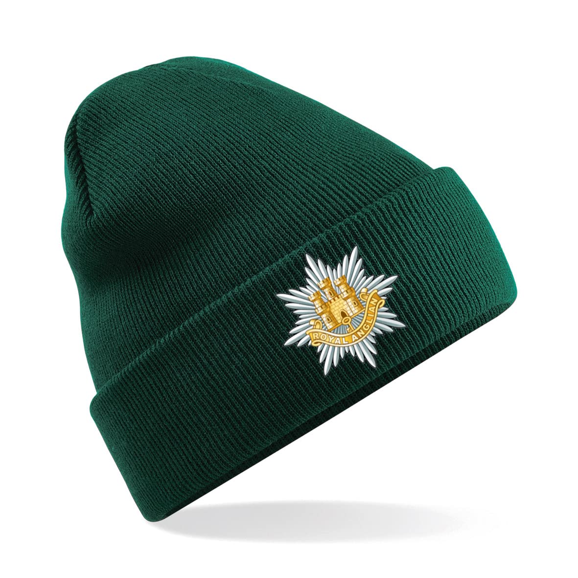PSave Royal Anglian Regiment Insignia Mens Premium Embroidered Beanie Hat, Bob Hat British Army Military (Green)